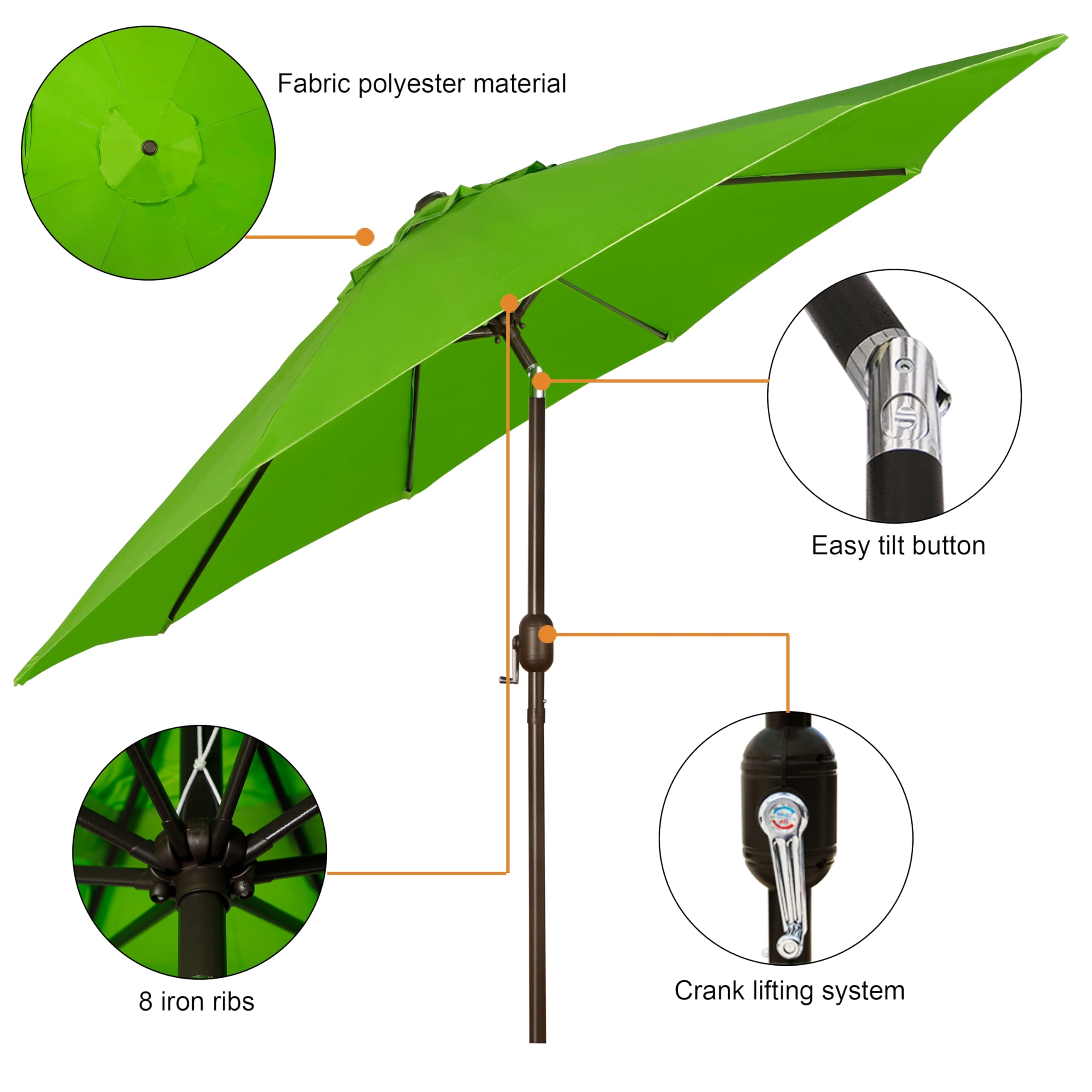 Blissun 9' Outdoor Patio Umbrella with 8 Sturdy Ribs - Push Button Tilt & Crank - Perfect for Garden, Poolside, Backyard, and Outdoor Dining Areas