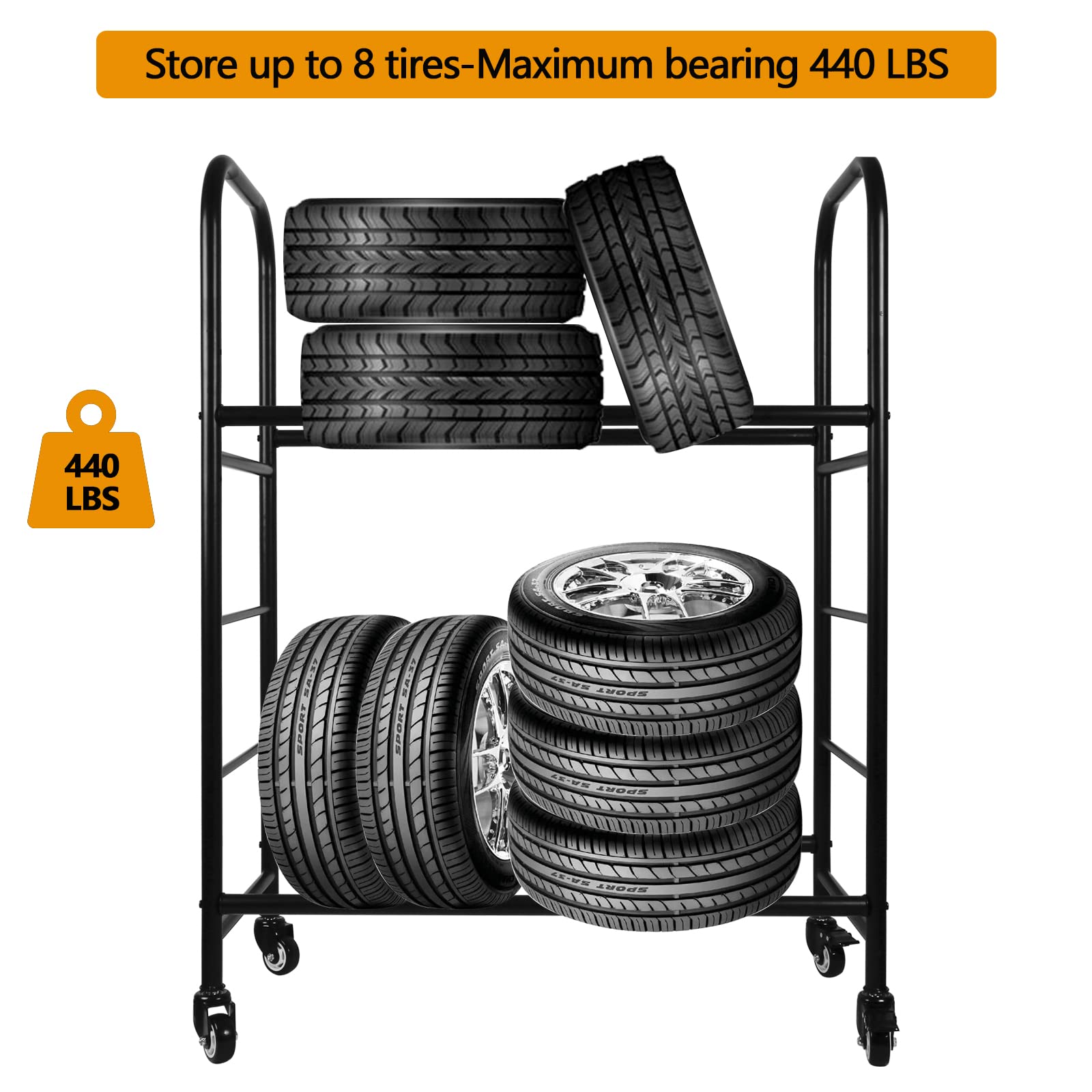 Heavy Duty Rolling Tire Rack - Adjustable 56x44x20 Inch Metal Tire Storage Stand with 4 Wheels | Mobile Tire Organizer for Garage, Warehouse & Auto Shop | Perfect for Car, Truck & SUV Tires