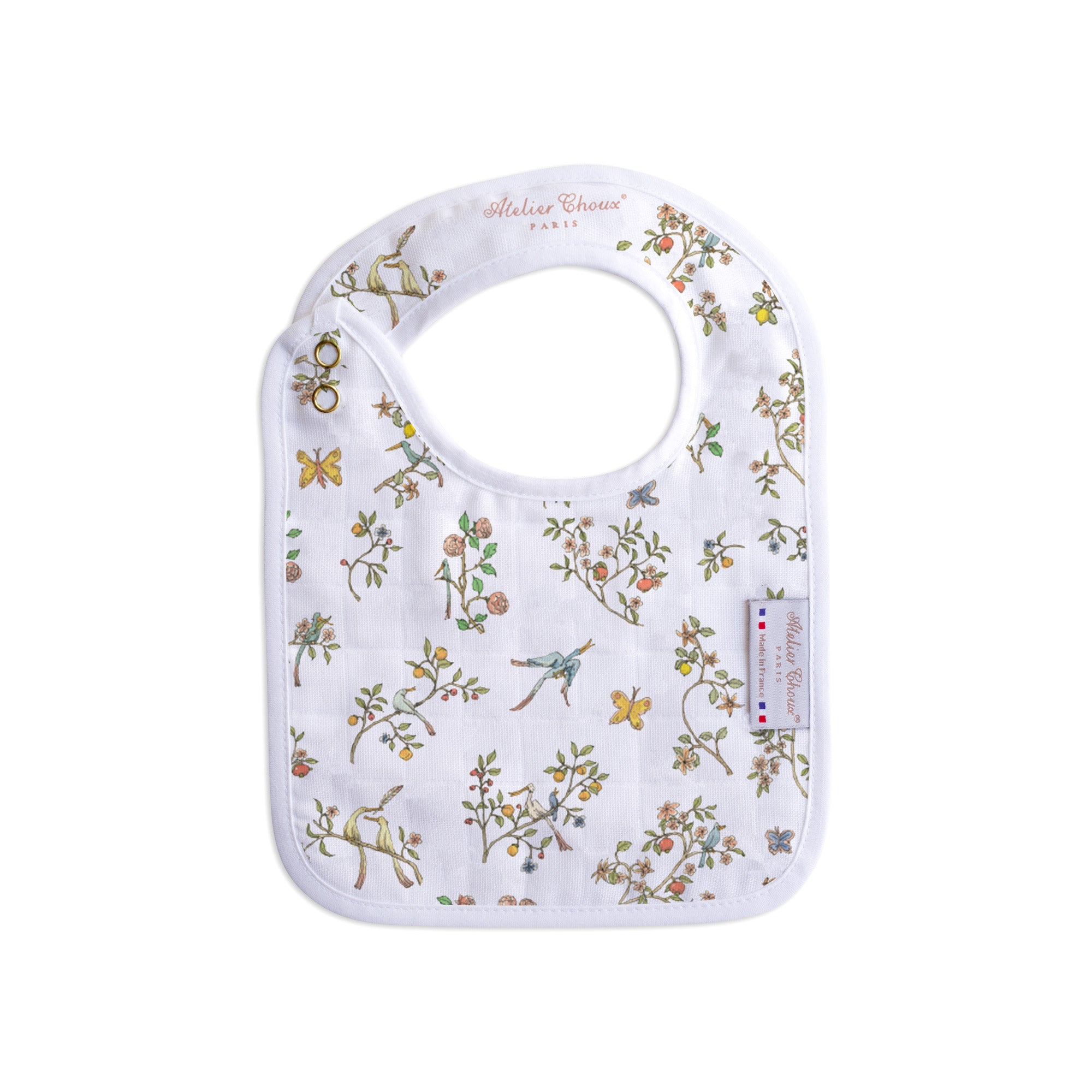 Atelier Choux Small Baby Bib in Bloom Blue - Soft Cotton Drool Bib for Infants & Toddlers - Perfect for Feeding, Teething, and Everyday Use