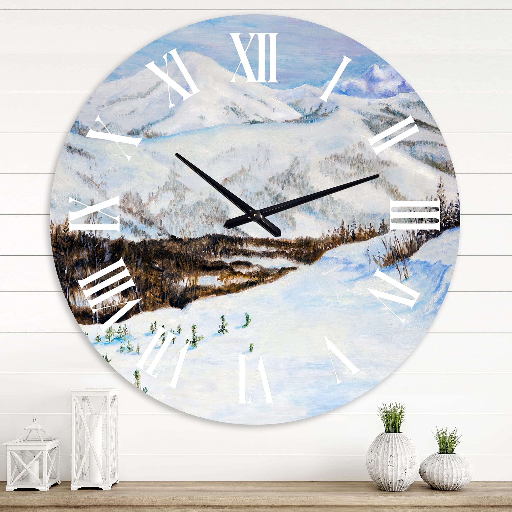 DesignQ Traditional Wall Clock - Winter Landscape with Snow-Capped Mountains - Large Nature-Themed Wall Clock for Bedroom, Living Room & Office Decor - Perfect for Home, Office & Gift Giving