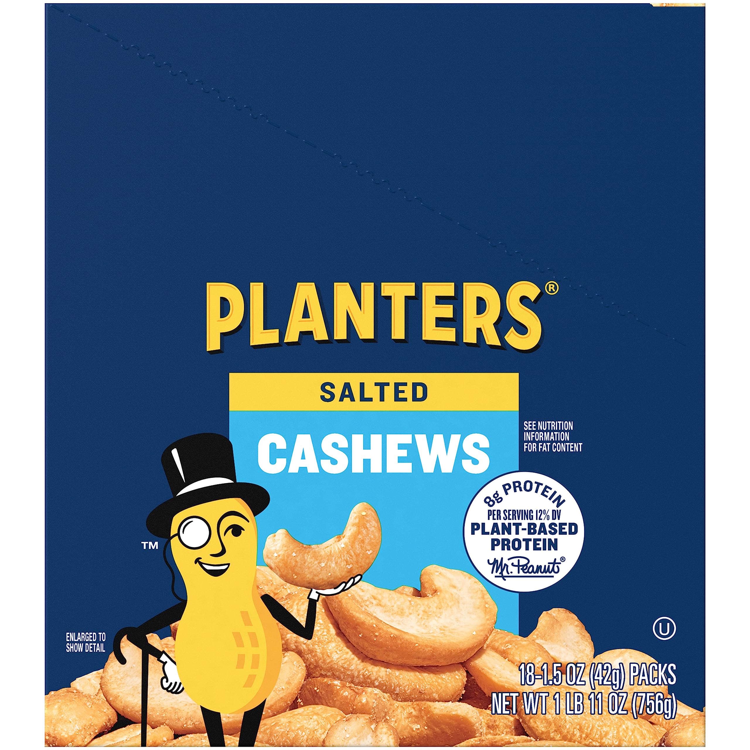 PLANTERS Salted Cashews, 1.5 oz. Bags (18 Pack) - Individual Single Serve Snacks for Adults - Healthy On-the-Go Snack - Kosher Certified - Perfect for Office, Travel, and School Lunch Boxes