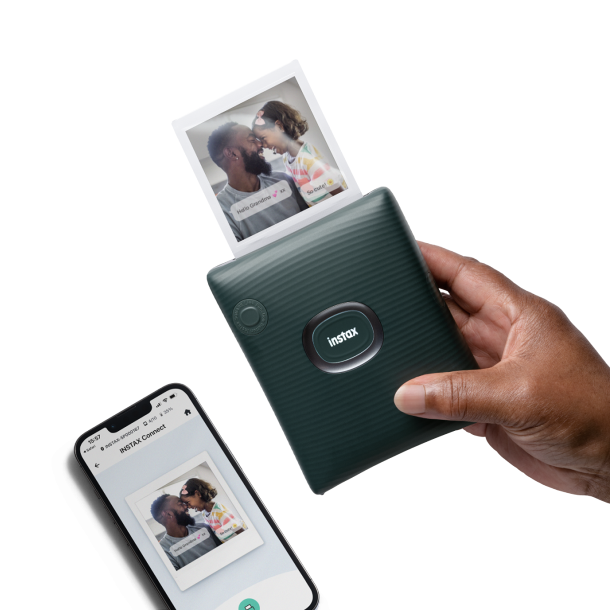 Fujifilm Instax Square Link Smartphone Printer - Print Photos Instantly from Phone in Midnight Green | Perfect for Travel, Parties & DIY Scrapbooking