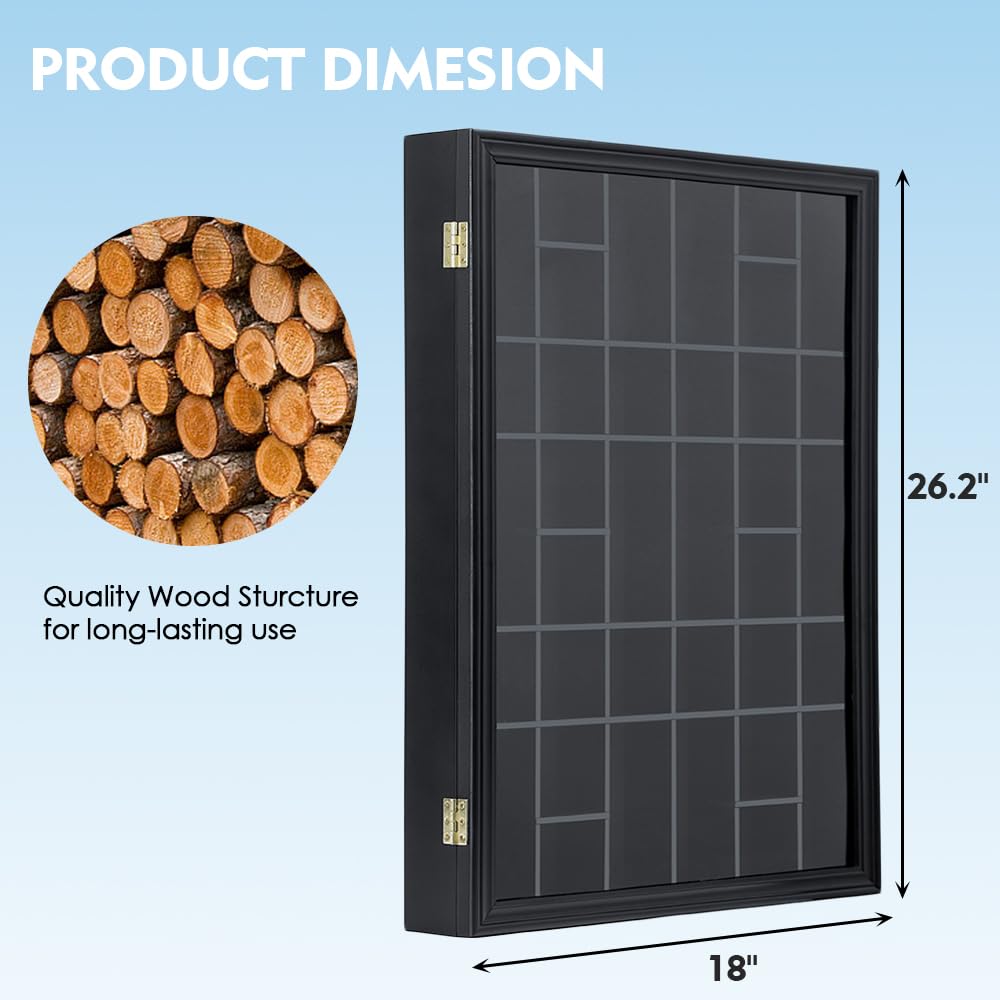 Furnishh 36-Slot Shot Glass Display Case with Lockable Door - Solid Wood Wall Mounted Cabinet for Shot Glass Collection - 18