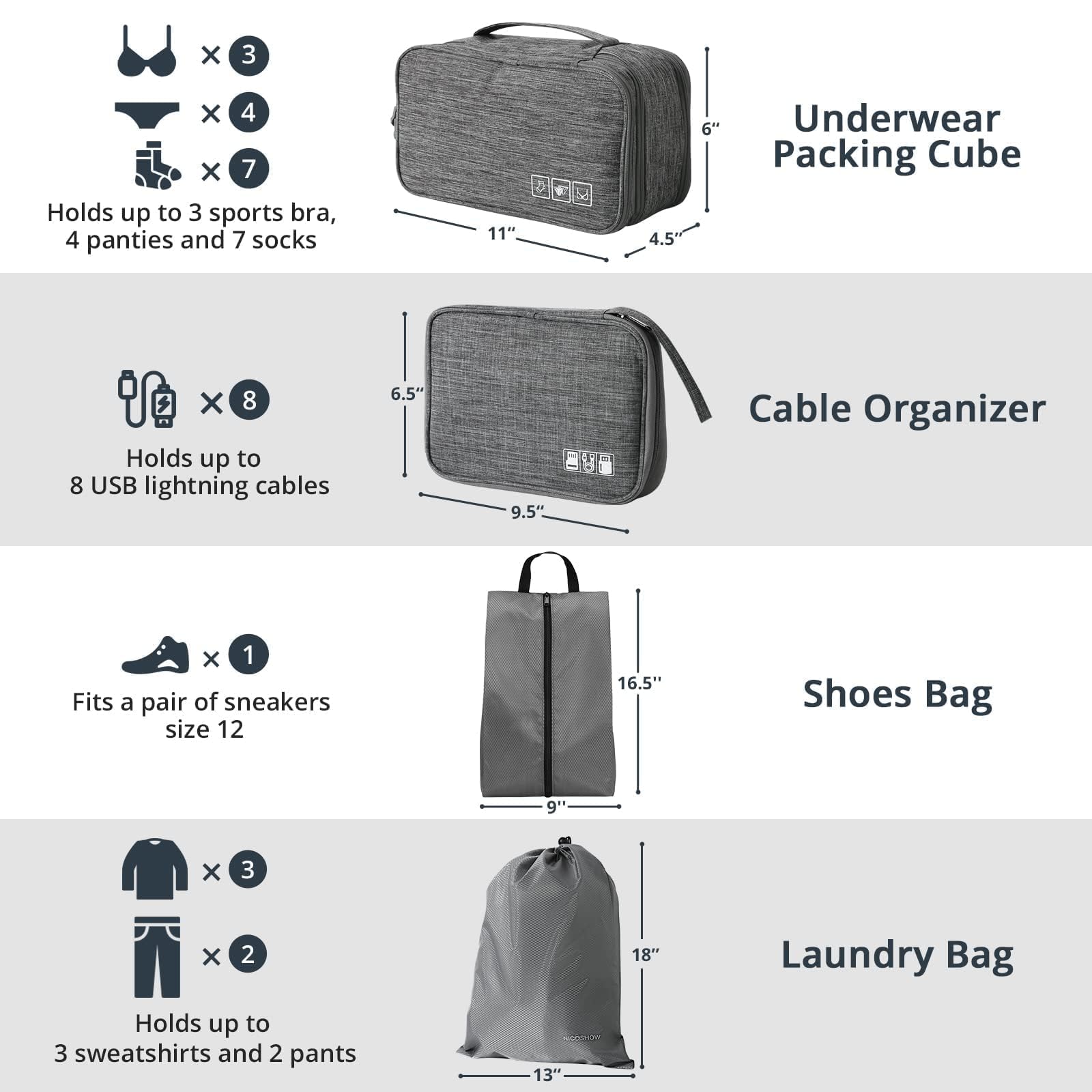 7-Piece Compression Packing Cubes Set for Travel - Lightweight & Space-Saving Organizer for Luggage, Suitcases & Backpacks | Perfect for Women's Travel Essentials in Grey | Ideal for Business Trips, Vacations & Weekend Getaways