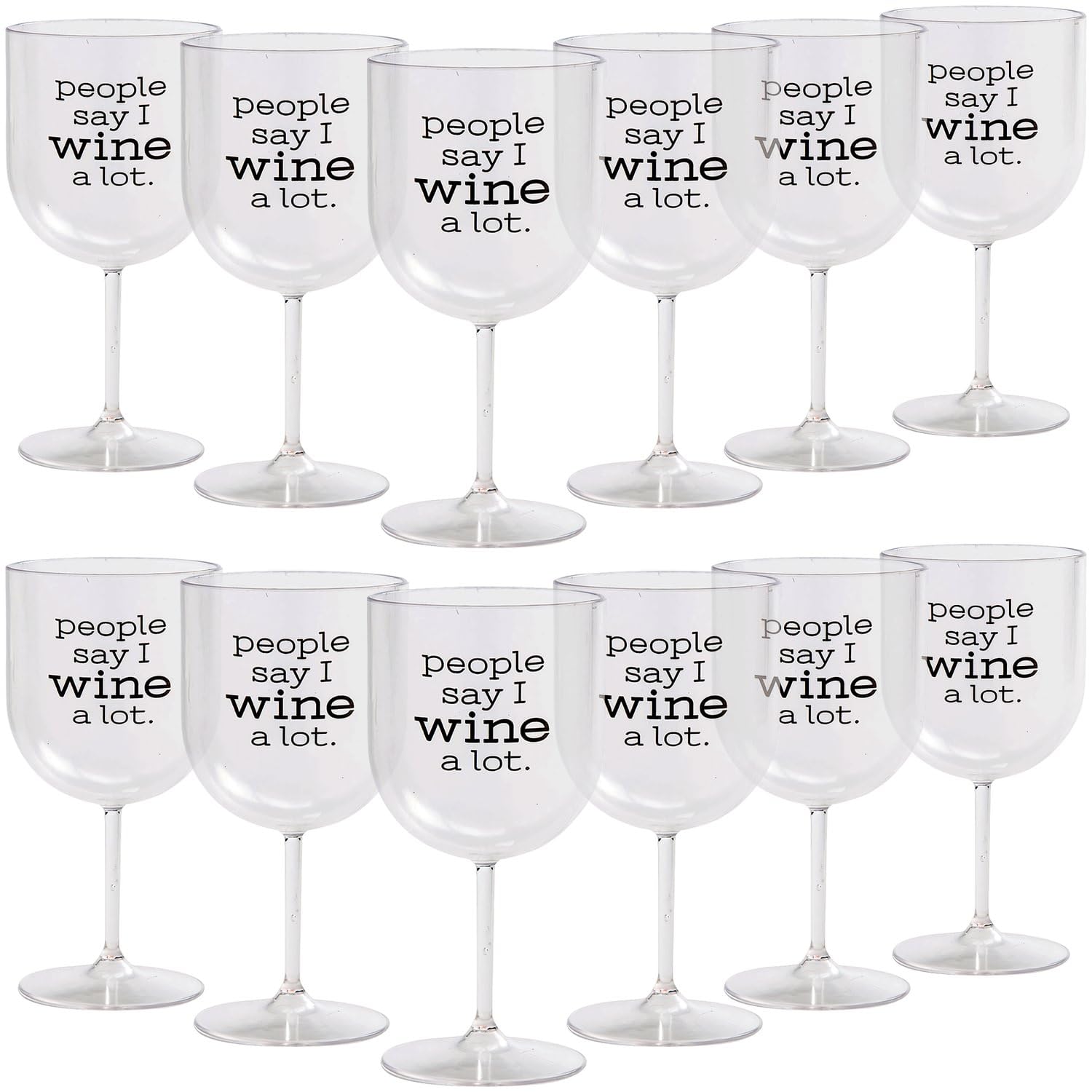 Fun Express Plastic Stemmed 'I Wine A Lot' Party Cups - 12-Pack Disposable Drinkware for Weddings, Bachelorette Parties & Celebrations