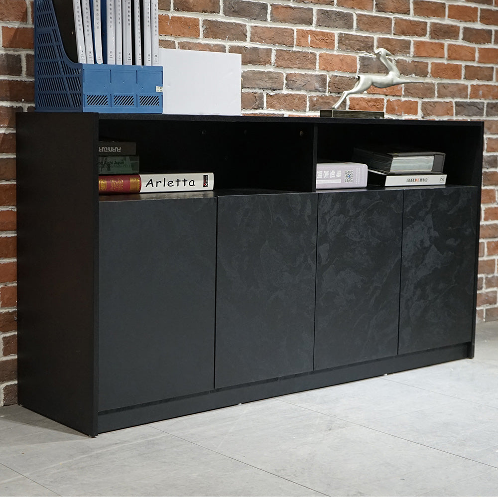 ARTO 157cm Black Concrete Credenza Cabinet - Modern TV Stand, Storage Console for Living Room, Bedroom & Office