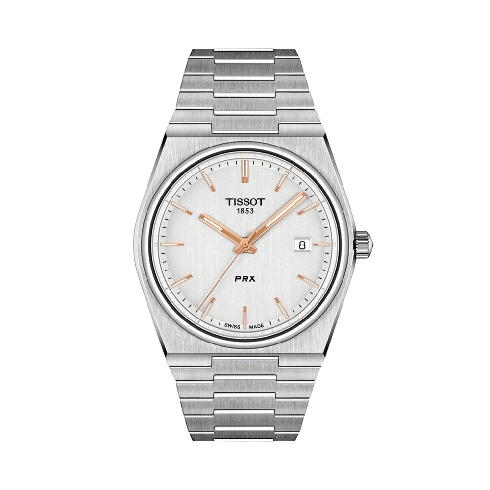 Tissot PRX Quartz 40mm Silver Stainless Steel Watch with Bracelet – Perfect for Casual, Business & Everyday Wear