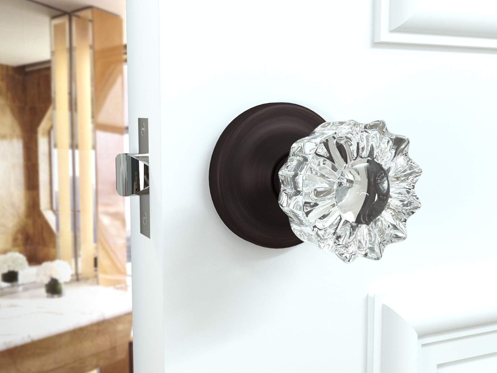 (4 Pack) Vintage Fluted Crystal Door Knobs - Venetian Bronze Round Rosette Cabinet & Drawer Pulls for Bedroom, Bathroom, Closet & Furniture Hardware