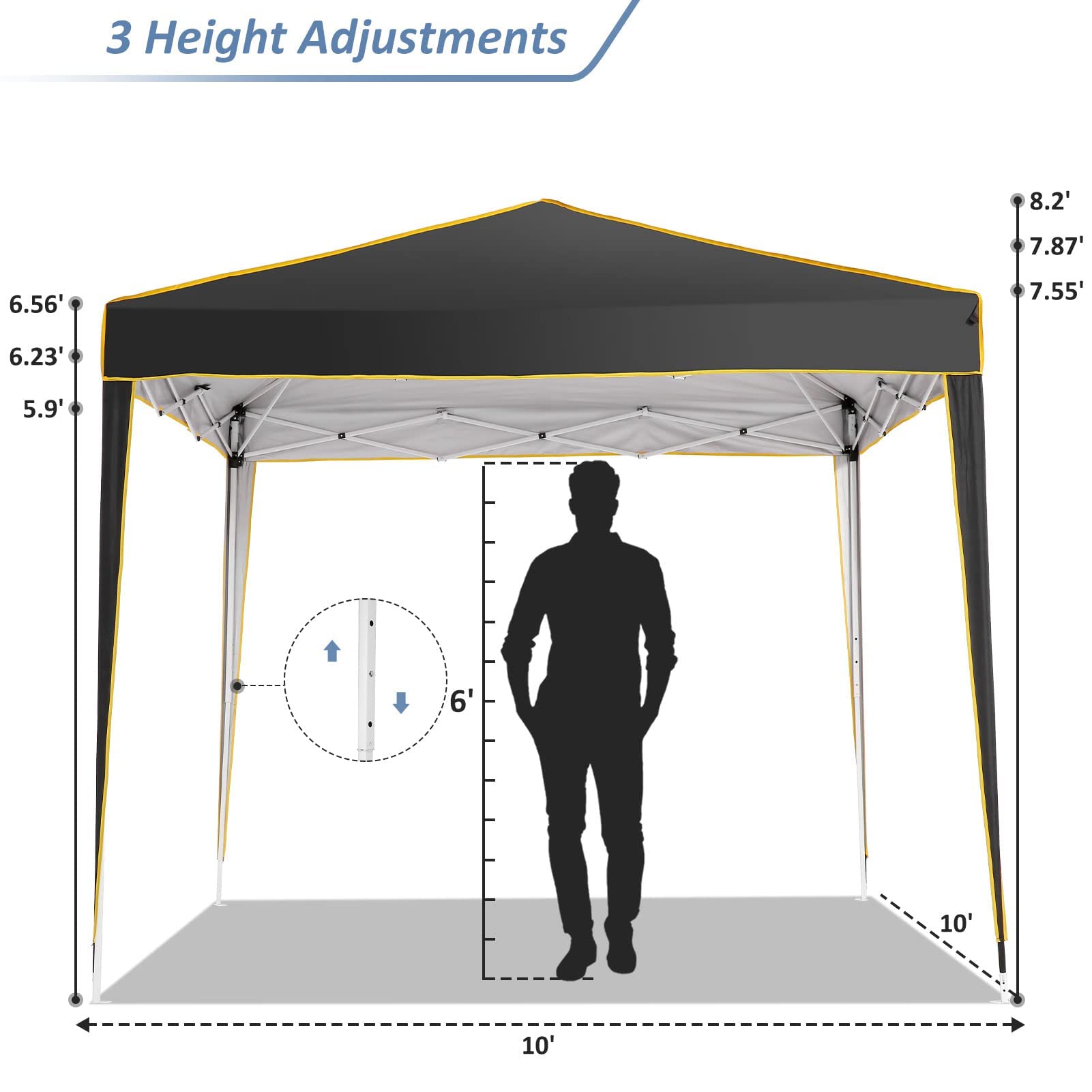 COBIZI 10x10 Pop Up Canopy Tent - Portable Instant Shelter with 4 Sidewalls, Carry Bag, Stakes & Ropes - Perfect for Beach Camping, Backyard Parties, Outdoor Events, Farmers Markets & Sun Protection (Black)