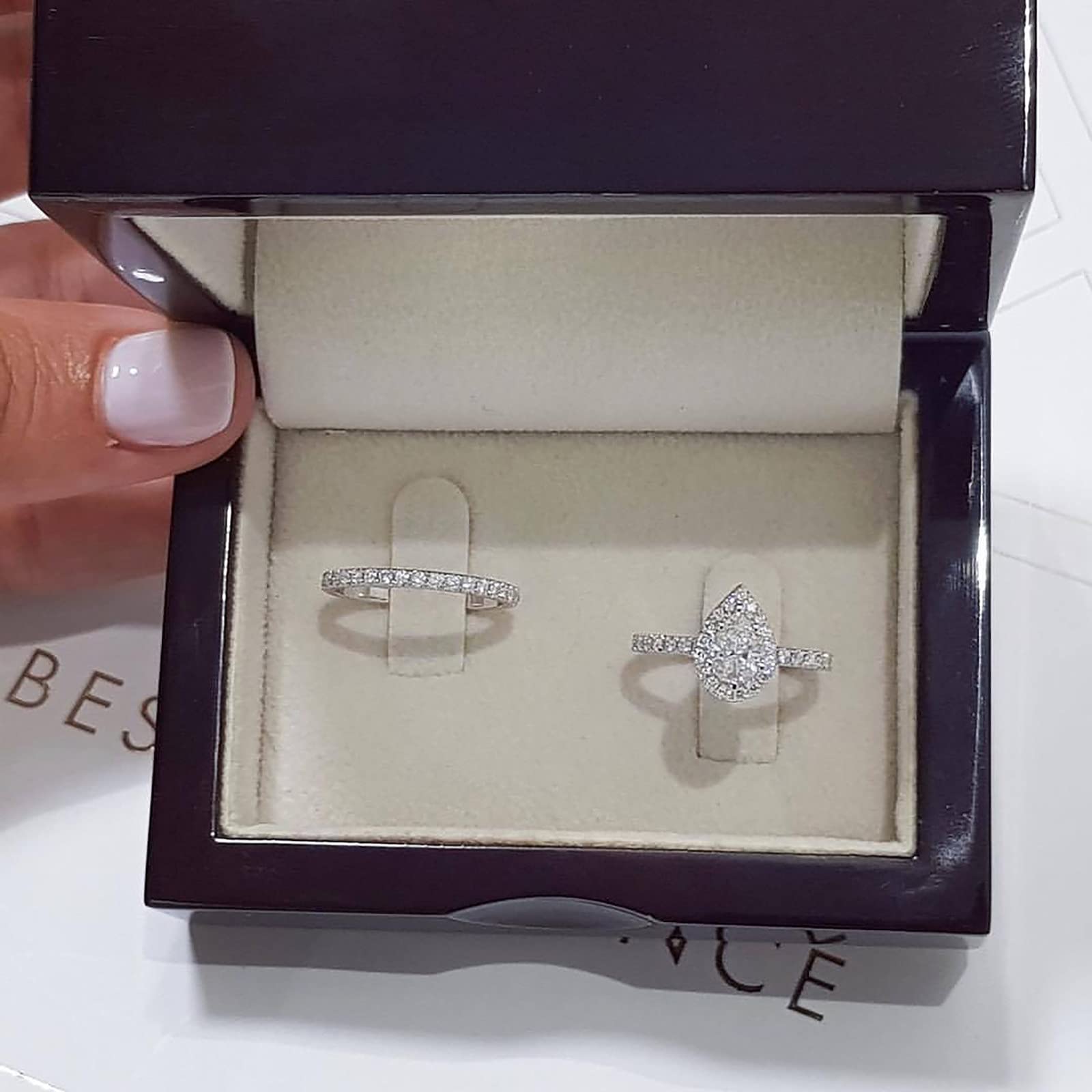 925 Sterling Silver Teardrop Pear Shape CZ Cubic Zirconia Engagement Ring Bridal Set - 2 Piece Solitaire Promise Rings for Weddings, Proposals & Anniversaries