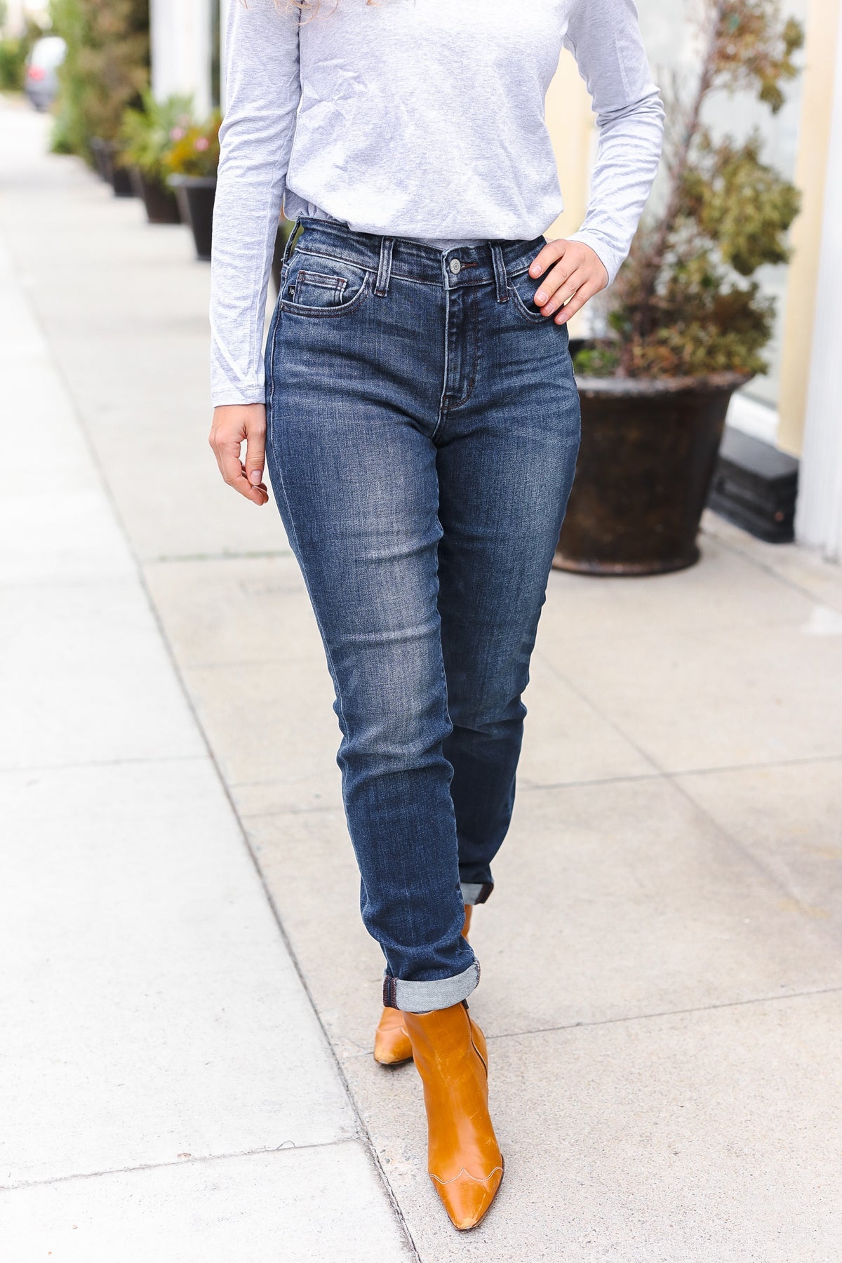 Judy Blue Dark Wash Mid Rise Cuffed Slim Fit Jeans for Women | Comfortable Stretch Denim Pants | Perfect for Casual Wear, Office & Date Night