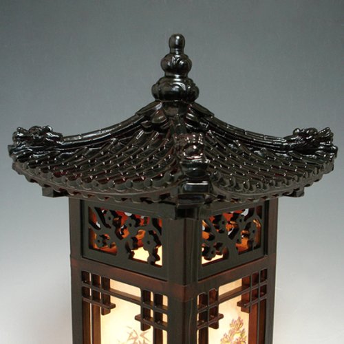 Handmade Korean Dragon Wooden Lamp - Traditional Asian Art Deco Lantern with Roof & Window Design - Brown Oriental Bedside Table Light for Home Decor, Living Room, Bedroom Accent Lighting