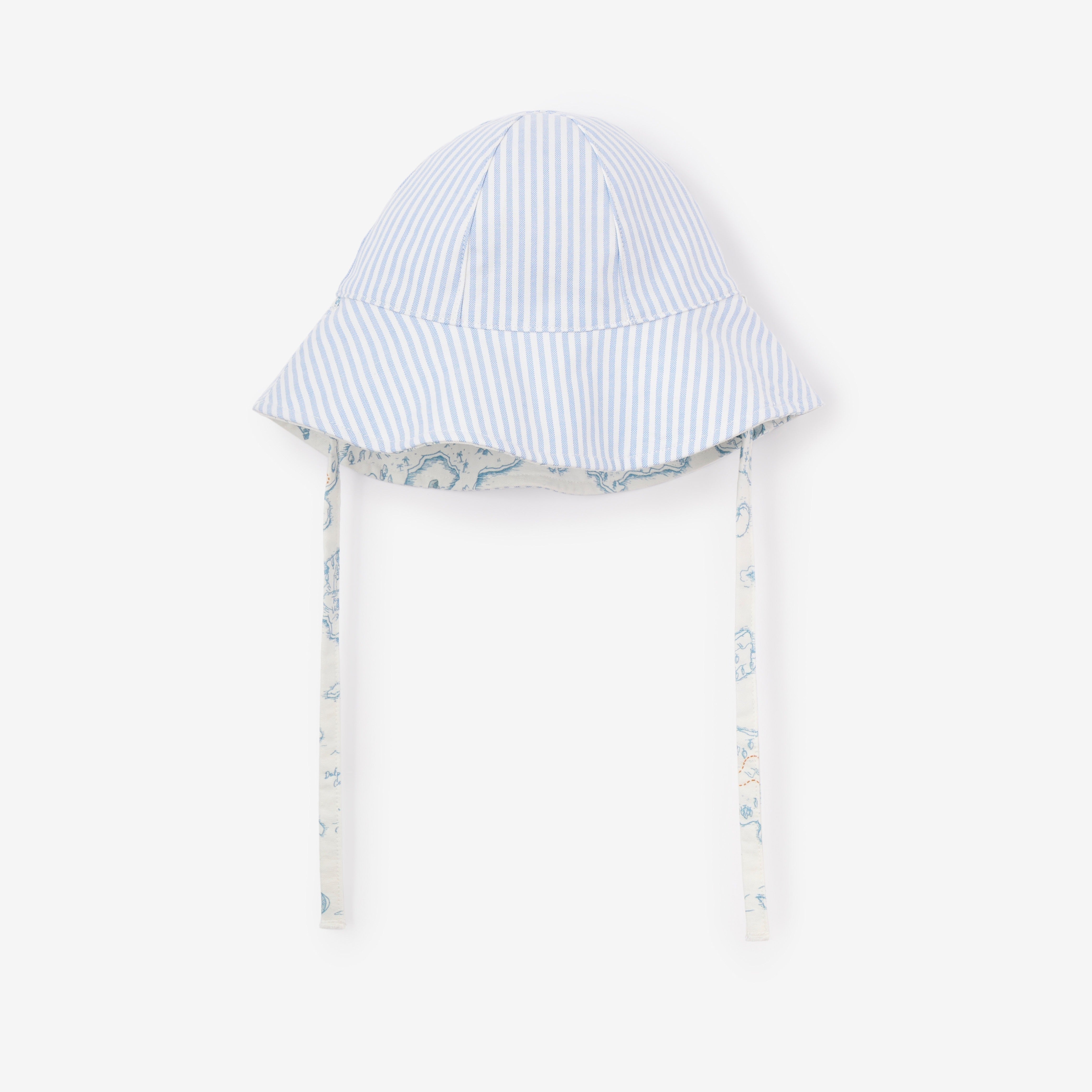 Oxford Stripe & World Explorer Print Reversible Sun Hat for Women - UPF 50+ Wide Brim Beach Hat for Summer, Travel, and Outdoor Adventures