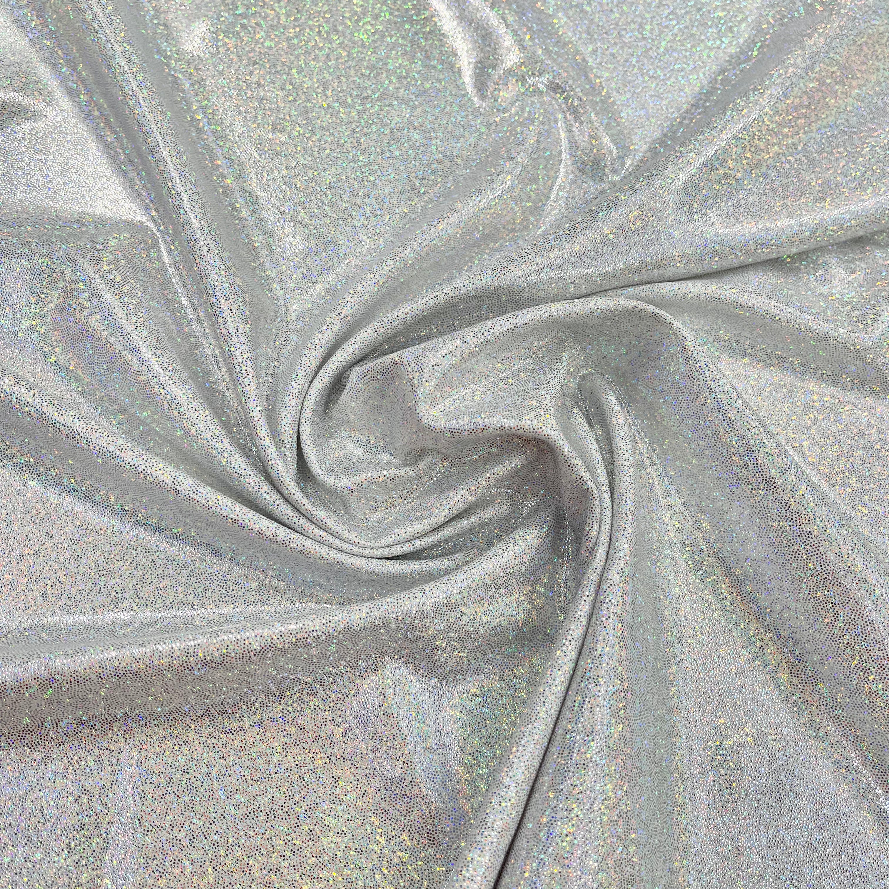 Holographic Spandex Fabric - White Silver Metallic Finish | Stretchy & Shiny Material for Dance Costumes, Leggings & Activewear