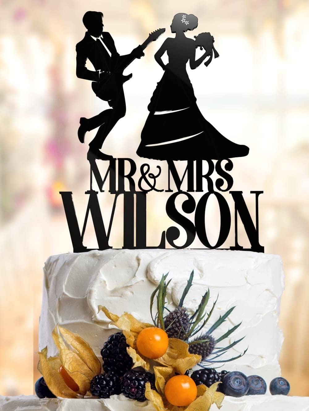 Acrylic Guitar Wedding Cake Topper - Unique Musical Theme Cake Decor for Weddings, Anniversaries & Parties - Perfect for Music Lovers & Couples (CTS047)