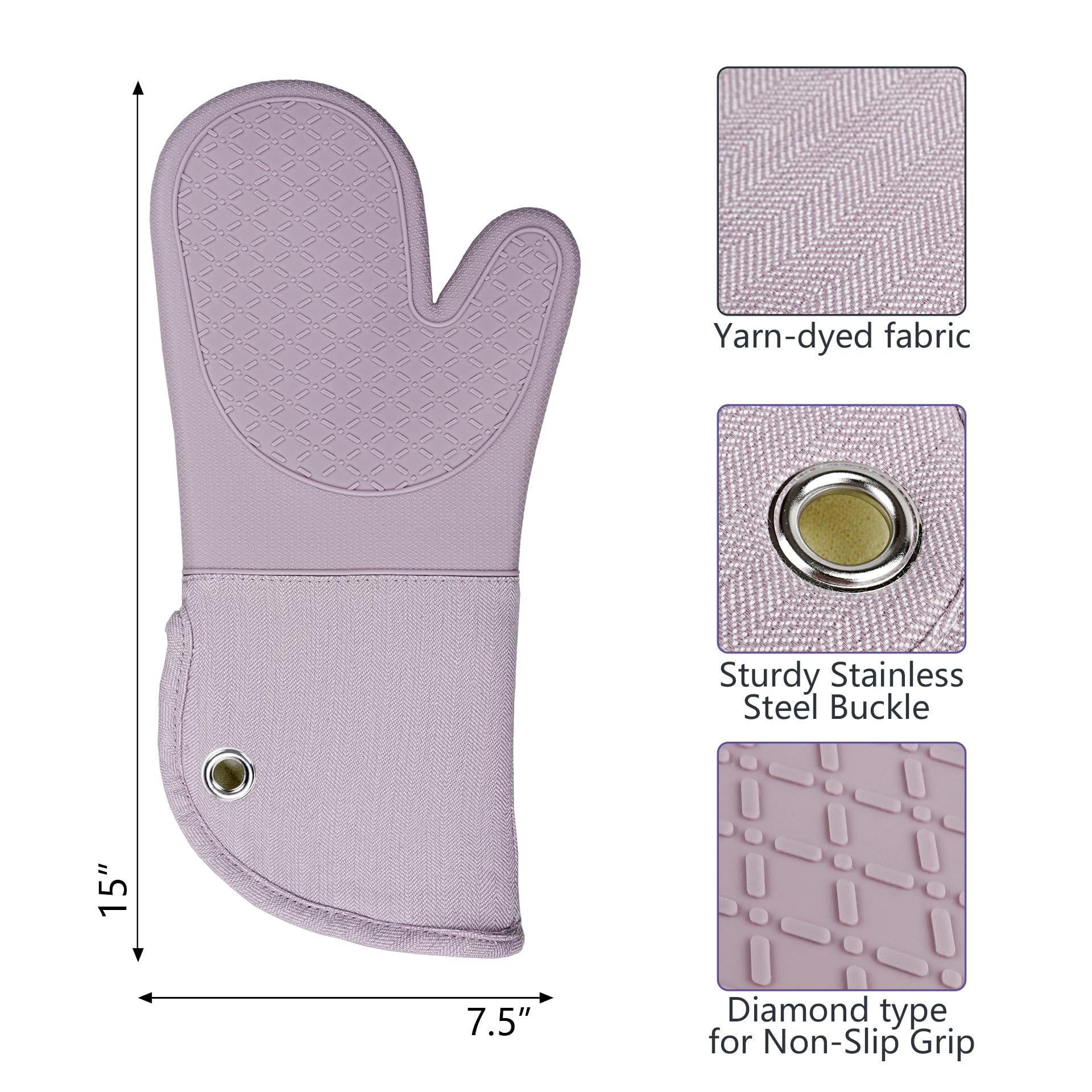 **Heat Resistant 500°F Microwave Silicone Oven Mitts – Pair of Non-Slip Kitchen Gloves for BBQ, Baking & Cooking – Perfect Pot Holder for Grilling, Roasting & Hot Dish Handling (Purple)**