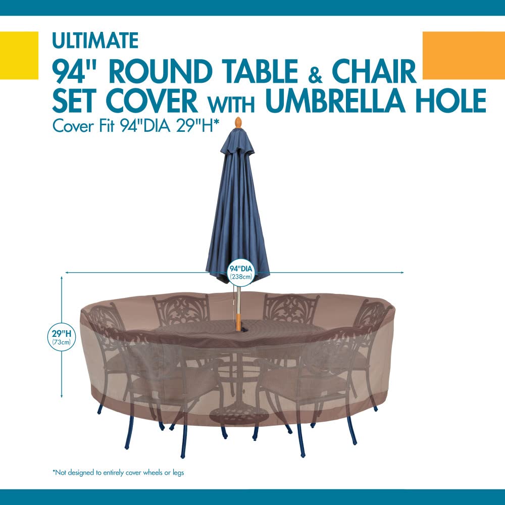 Duck Covers Ultimate Waterproof 94 Inch Round Patio Table and Chair Set Cover with Umbrella Hole - Heavy Duty Outdoor Furniture Protection for All Seasons | Perfect for Backyard, Garden, and Poolside Use