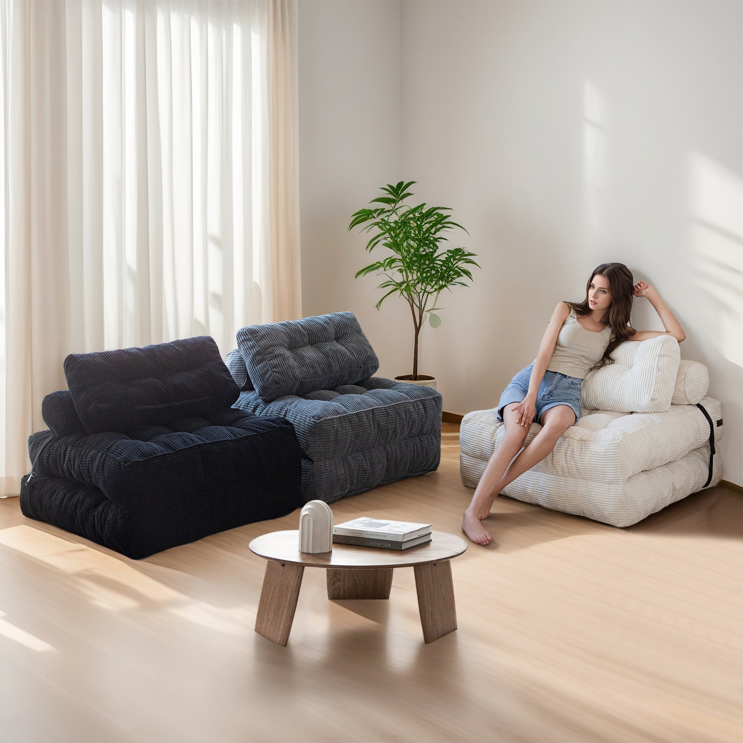 MAXYOYO Corduroy Sofa Bed - Convertible Sleeper Chair with Back Support | Comfortable for Living Room, Guest Room & Small Spaces
