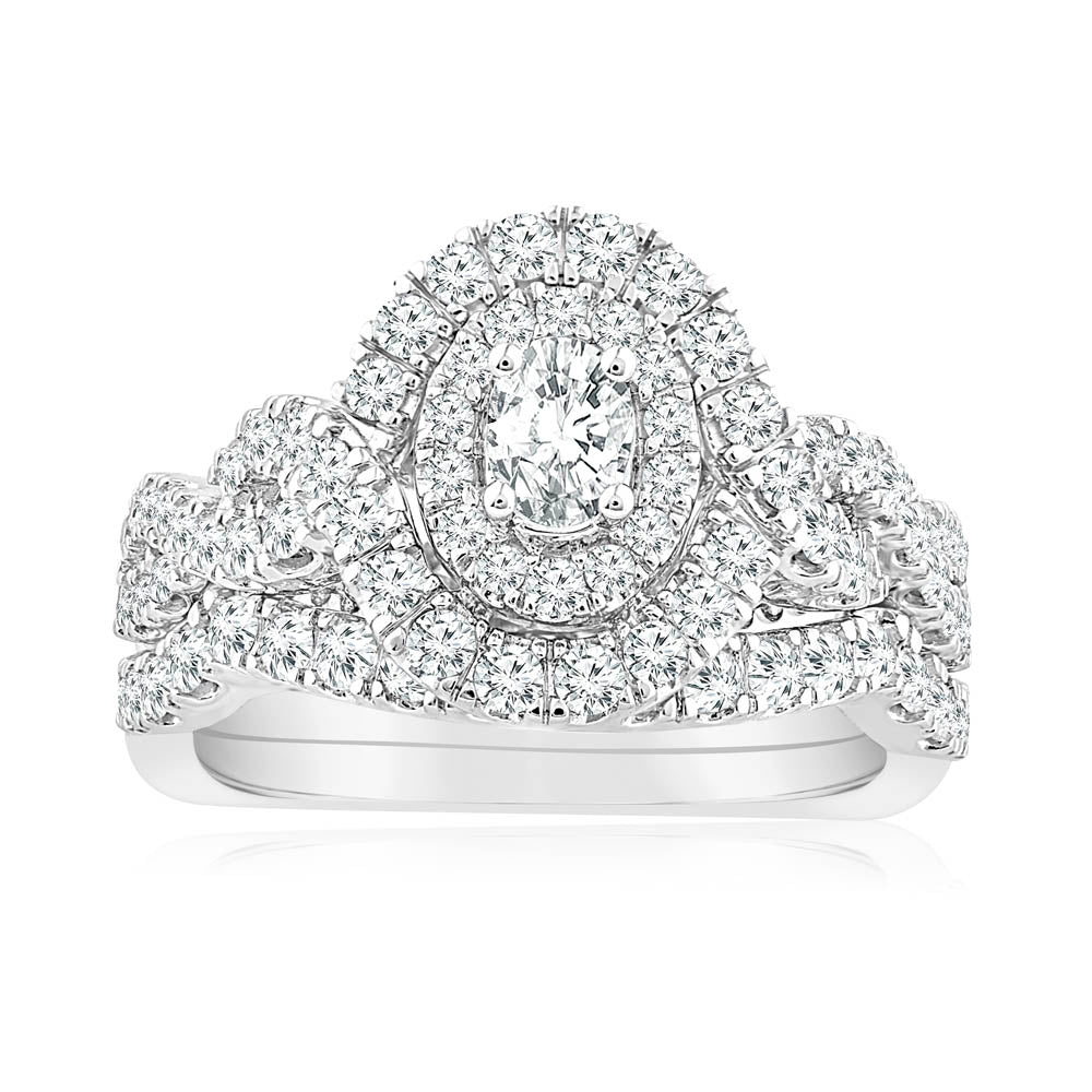 1.20 Carat Oval Diamond Cluster Ring in 14K White Gold - Elegant Engagement & Wedding Jewelry for Women