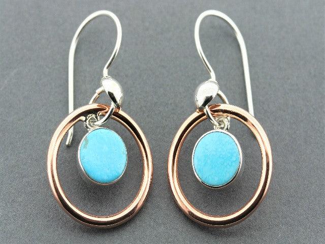 Handmade Copper & Silver Halo Earrings with Genuine Turquoise Gemstone - Boho Chic Jewelry for Women, Perfect for Weddings & Special Occasions