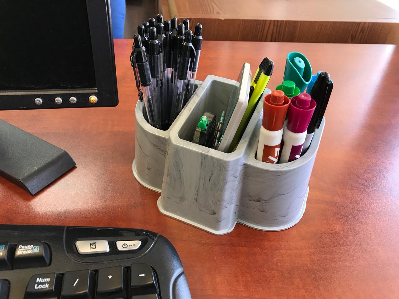 Premium Marble Gray Desk Organizer Set of 3 - Large Pen & Pencil Holder for Office, Study, or Home Workspace - Perfect for Stationery Storage and Workspace Organization