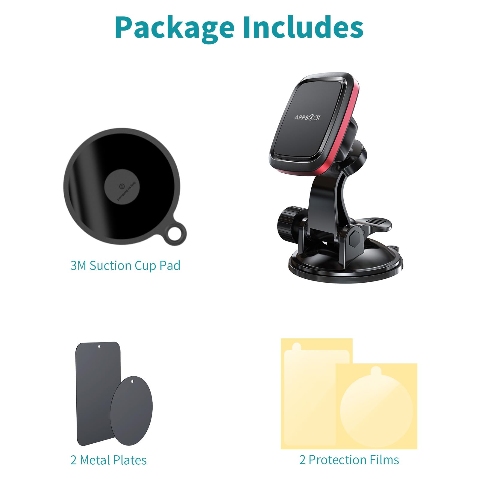 APPS2Car Magnetic Car Phone Mount - Adjustable Arm & 6 Strong Magnets, Universal Dashboard & Windshield Phone Holder for iPhone, Samsung, Pixel (Perfect for GPS Navigation & Hands-Free Driving)