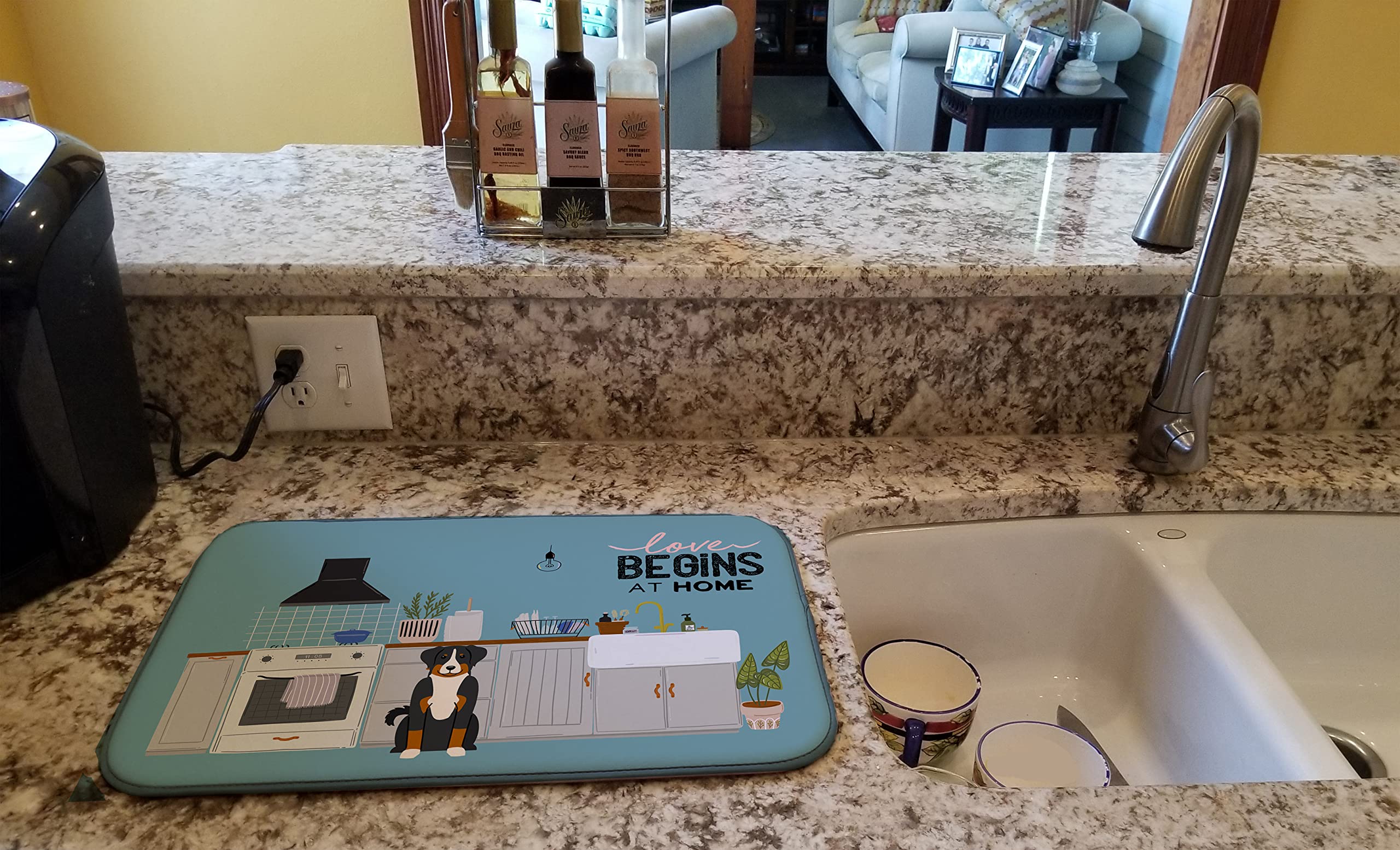 Absorbent Dish Drying Mat for Kitchen Counter - Appenzeller Sennenhund Design, 14x21