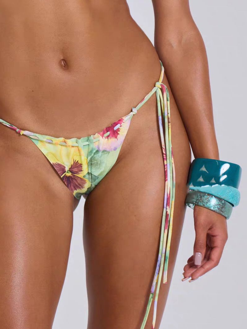ZASUWA Women's Sexy Floral Sequin Tassel Mesh 3-Piece Lace Up Bikini Set - Perfect for Beach Vacations, Pool Parties & Summer Getaways