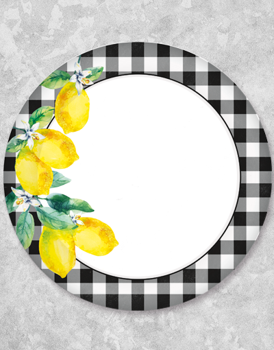 Gingham Lemons Dessert Plates - Set of 15 - Vintage Lemon Print Paper Plates for Summer Parties, Picnics, BBQs & Outdoor Dining - Disposable Partyware for Birthdays, Baby Showers & Tea Parties