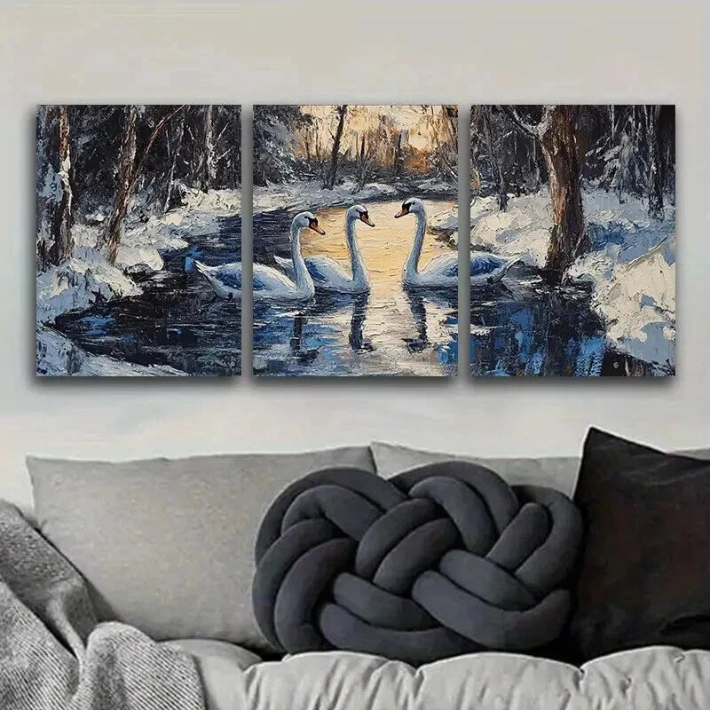 3-Piece Elegant Swan Lake Scene Wall Art Set - Framed Canvas 50x70cm (19.7x27.6in) - High Quality Print - 100% Australian Made - Ready to Hang - Perfect for Living Room, Bedroom & Office Decor