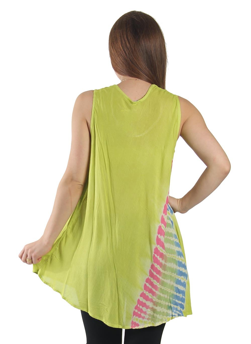 Tie Dye Watercolor Palm Tree Flared Hem Blouse - Boho Chic Summer Tops for Beach Vacation & Music Festivals