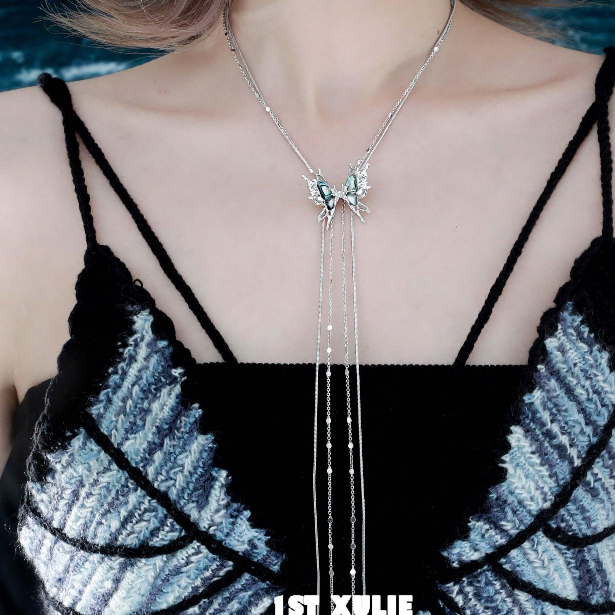18K Gold Plated Abalone Shell Butterfly Tassel Choker Necklace - Elegant Boho Jewelry for Women, Perfect for Weddings, Parties & Date Nights
