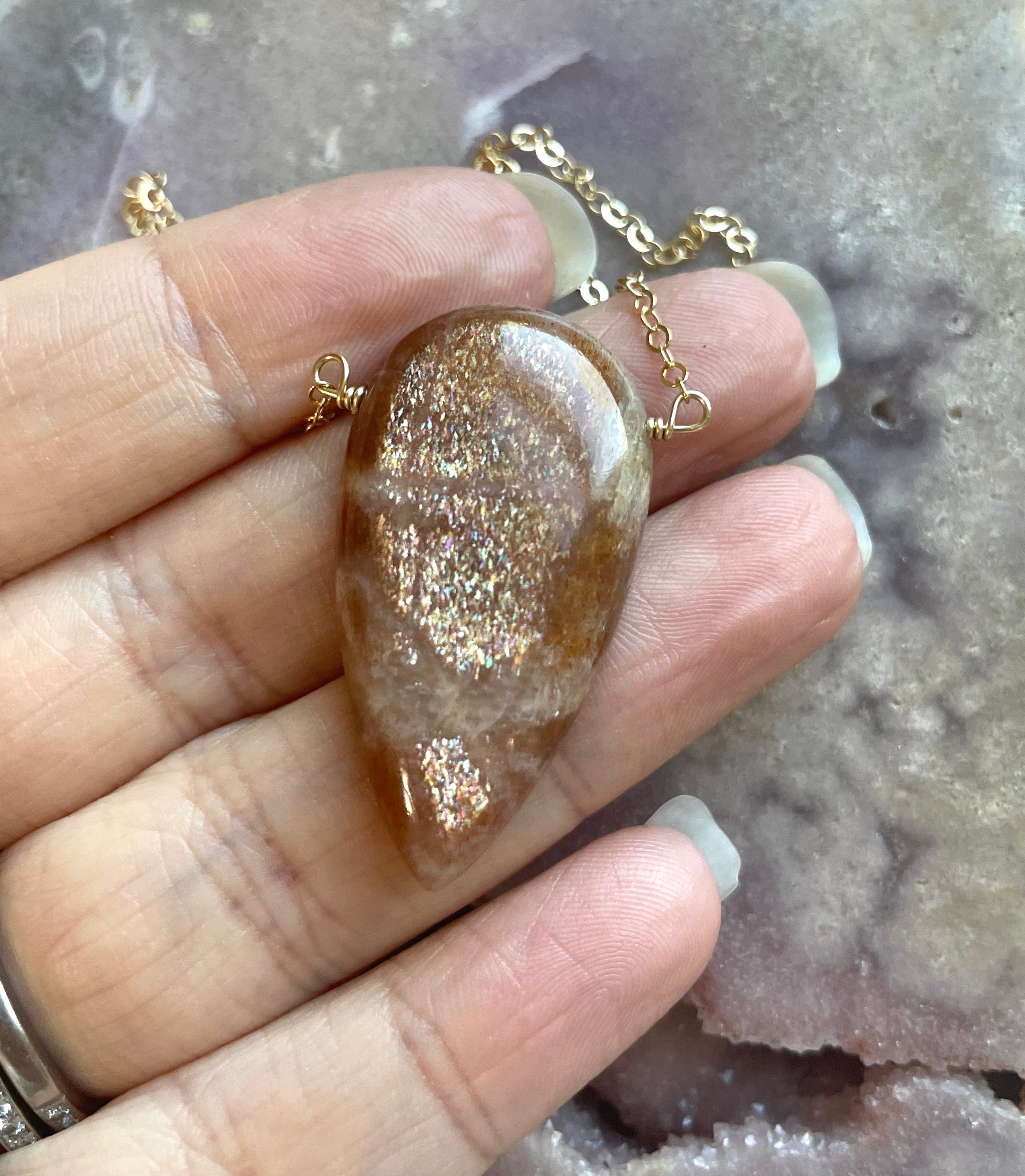 Custom Rainbow Lattice Sunstone Jewelry - Handmade Gemstone Pendant for Necklace or Bracelet - Perfect for Boho Fashion, Spiritual Healing & Unique Gifts