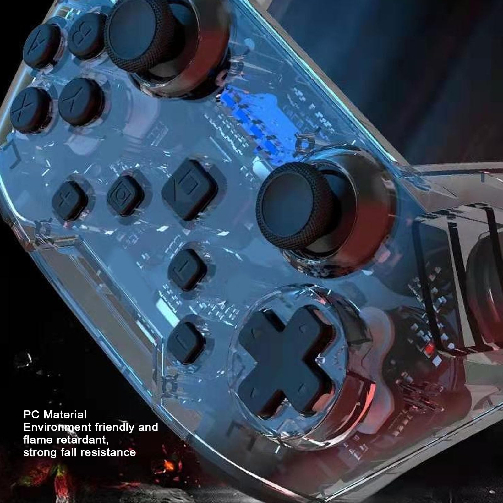 Gugxiom Wireless Gaming Controller with Vibration & RGB Lighting - Compatible with PC & Mobile Phones (Transparent Black) - Perfect for PC Gaming, Mobile Gaming & Streaming