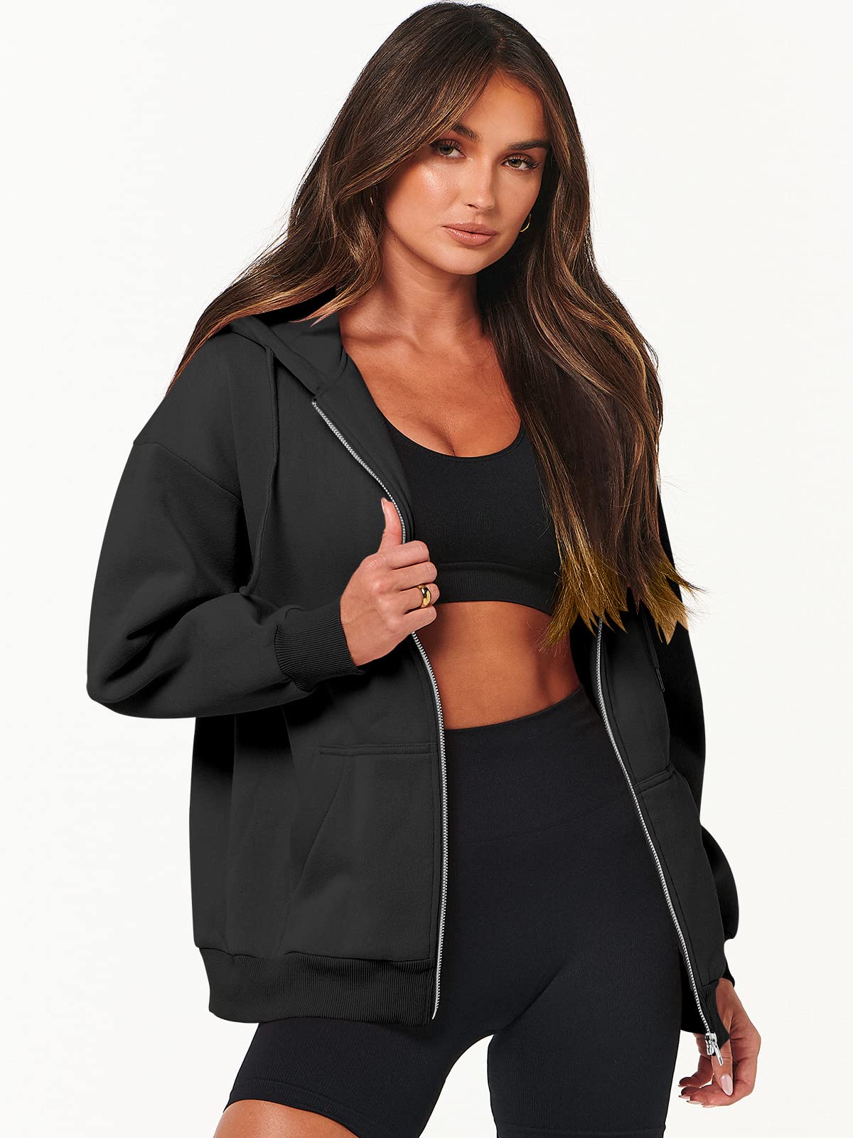 ANRABESS Women's Zip Up Hoodie - Oversized Fleece Sweatshirt with Pockets, Long Sleeve Y2K Jacket for Fall 2025 Fashion | Cozy Loungewear, Streetwear & Casual Outfits