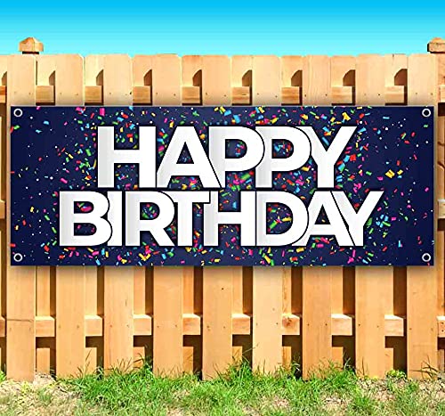 Happy Birthday Confetti Banner - 13 oz Heavy-Duty Vinyl Party Decoration with Metal Grommets | Single-Sided Non-Fabric Sign for Indoor/Outdoor Birthday Celebrations, Events & Parties