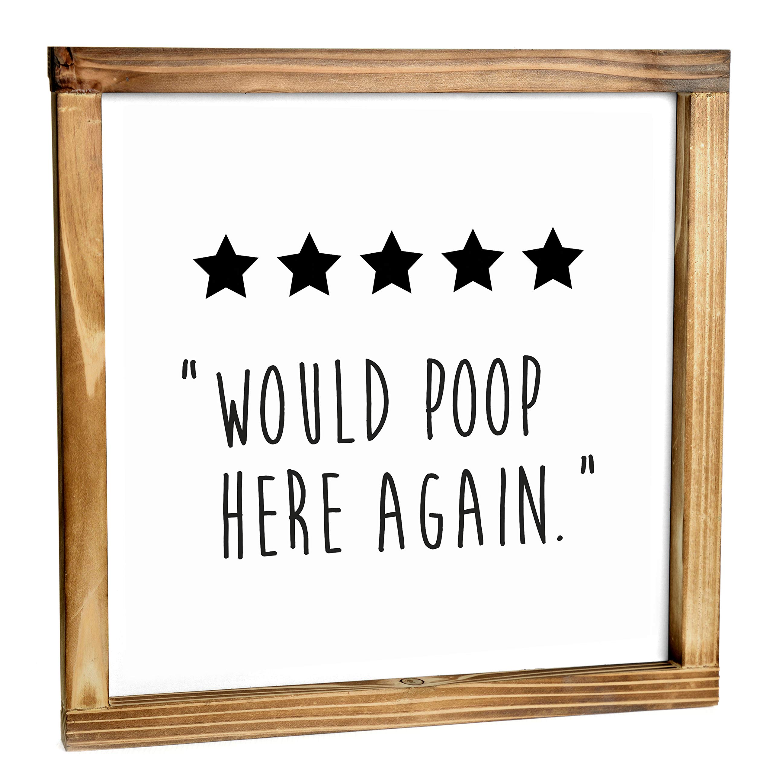 Funny 5 Stars Would Poop Here Again Bathroom Sign - Farmhouse Wall Decor for Bathrooms