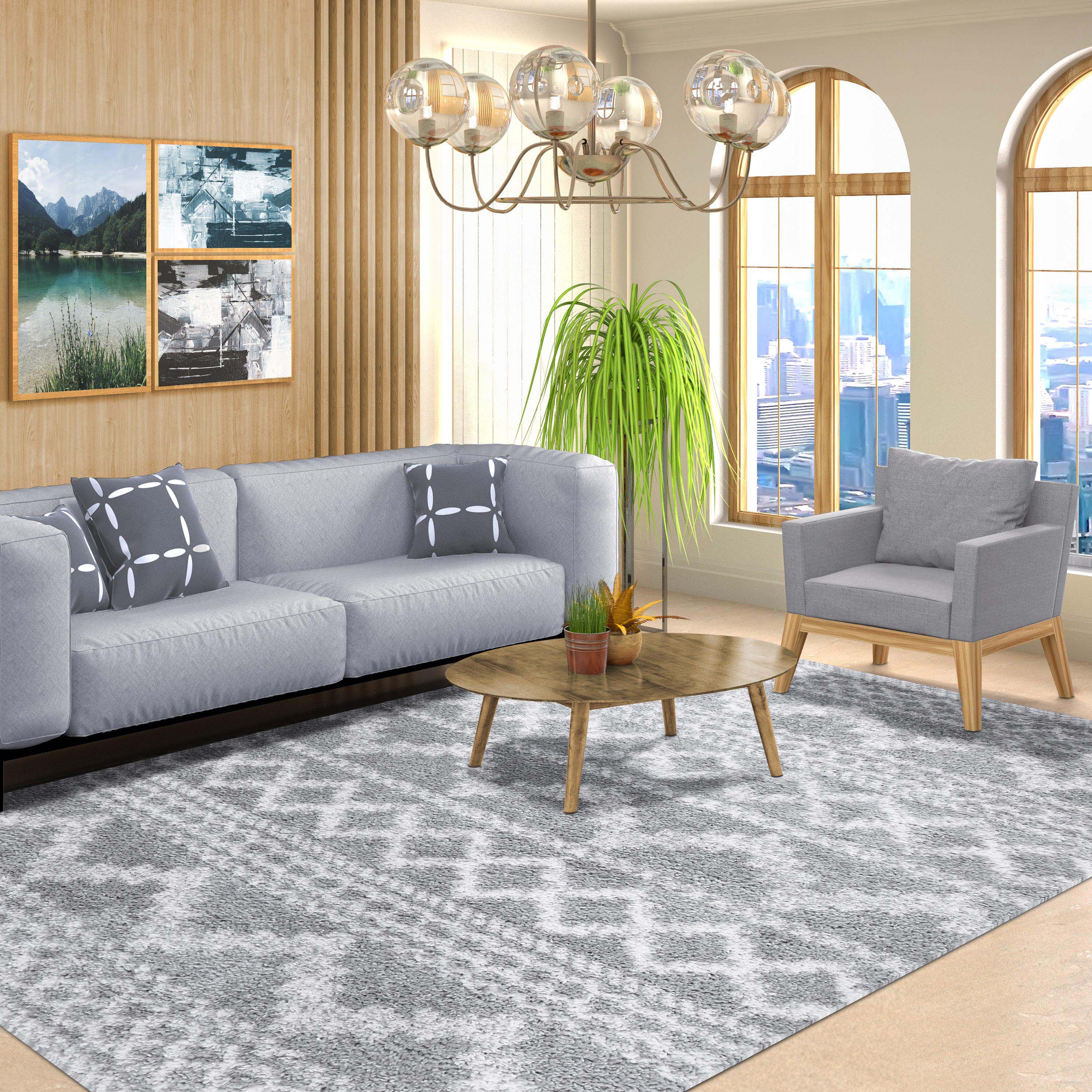 Rhea Geometric Bohemian Plush Shag Area Rug - Soft Non-Slip Indoor Floor Carpet for Living Room, Bedroom & Nursery | Modern Home Decor