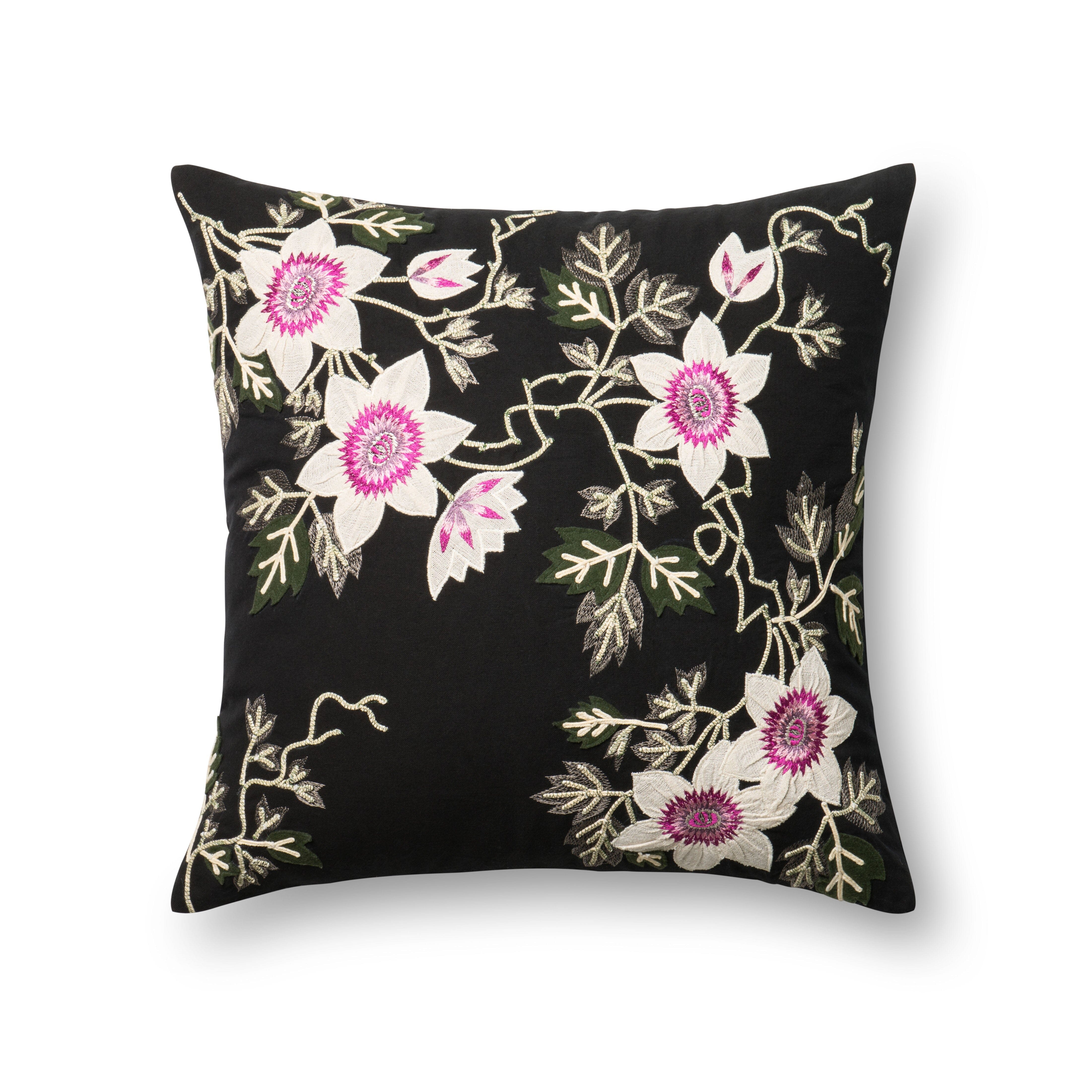 Loloi Decorative Throw Pillow - Black and Ivory Cotton Blend Cushion Cover for Sofa, Bed, Living Room & Home Decor