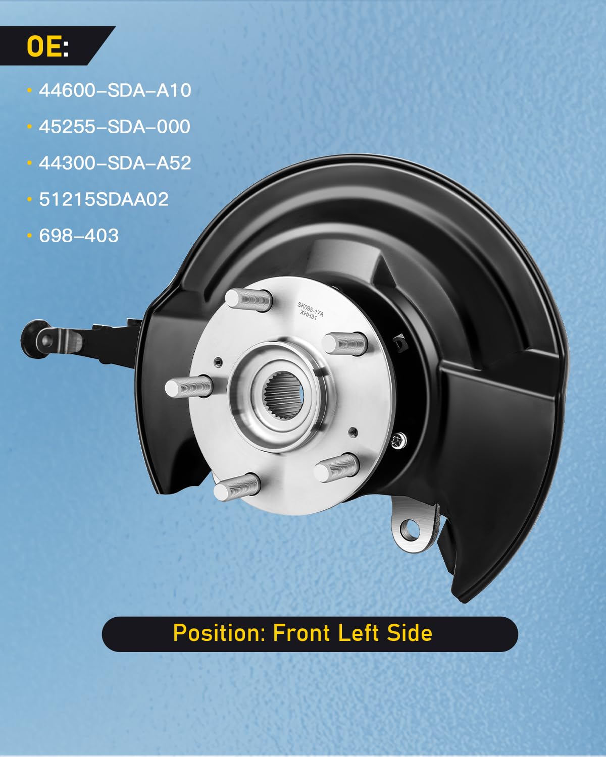 OCPTY Steering Knuckle and Hub Assembly - Front Driver Side Replacement for 2003-2007 Honda Accord 2.4L (698-403) - Manual Transmission - Perfect for Suspension Repair & Wheel Bearing Replacement