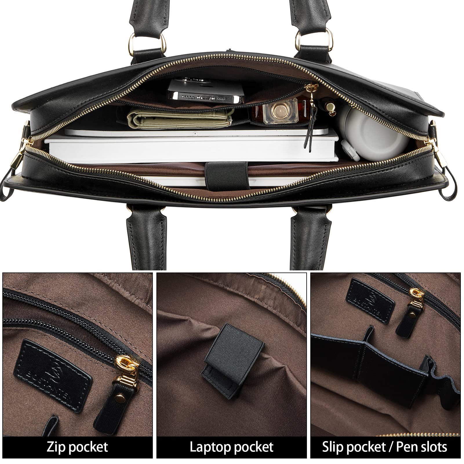 BOSTANTEN Genuine Leather Slim Laptop Briefcase for Men & Women - Professional Business Bag for Lawyers, Office, and Travel - Durable & Stylish Work Bag for Daily Commute and Meetings