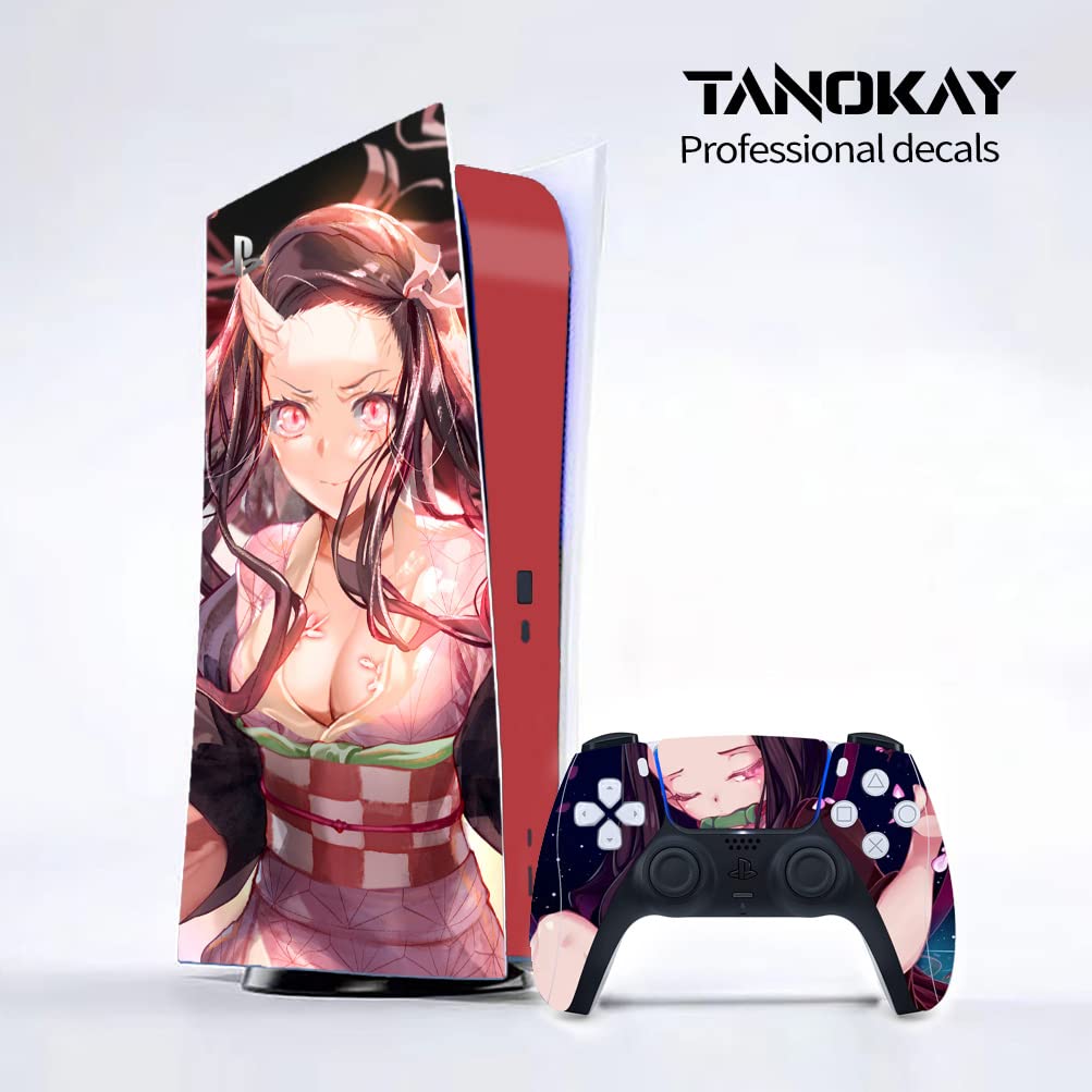 Anime Nezuko Kamado PS5 Console & Controller Skin Set - Matte Finish Vinyl Wrap Sticker Full Decal for Sony PlayStation 5 Disc Version - Perfect for Gaming Setup & Anime Lovers Collection