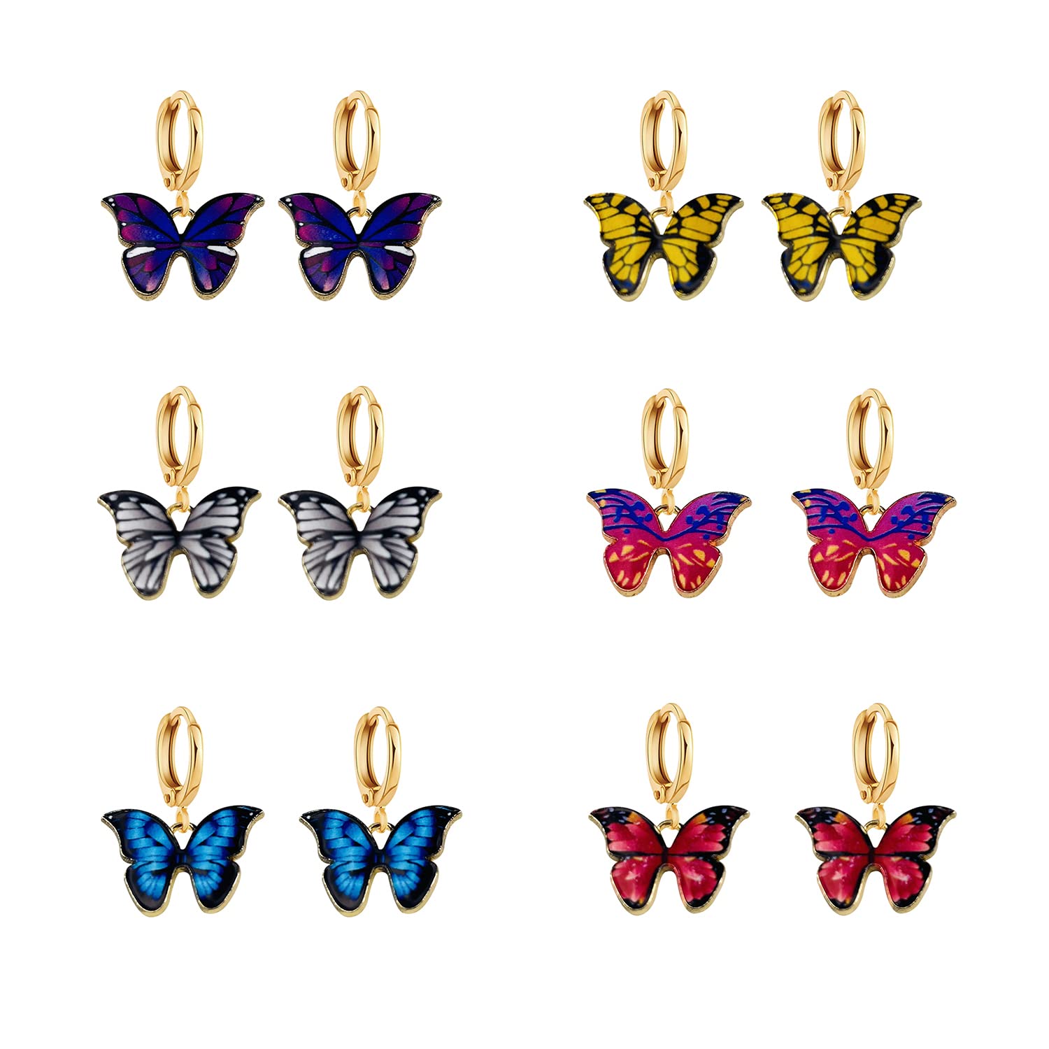 6 Pairs Butterfly Earrings for Women - Colorful Acrylic Tiny Hoop Earrings Set with Alloy Butterfly Design, Perfect for Girls, Teens & Adults - Great for Parties, Gifts & Everyday Wear