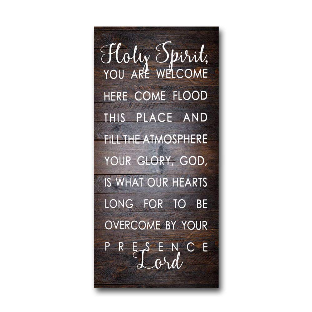 Holy Spirit Welcome Sign - Rustic Wooden Home Decor - Personalized Housewarming & Family Gift - 8x22 Inch - Perfect for Christian Homes, Churches & Spiritual Spaces