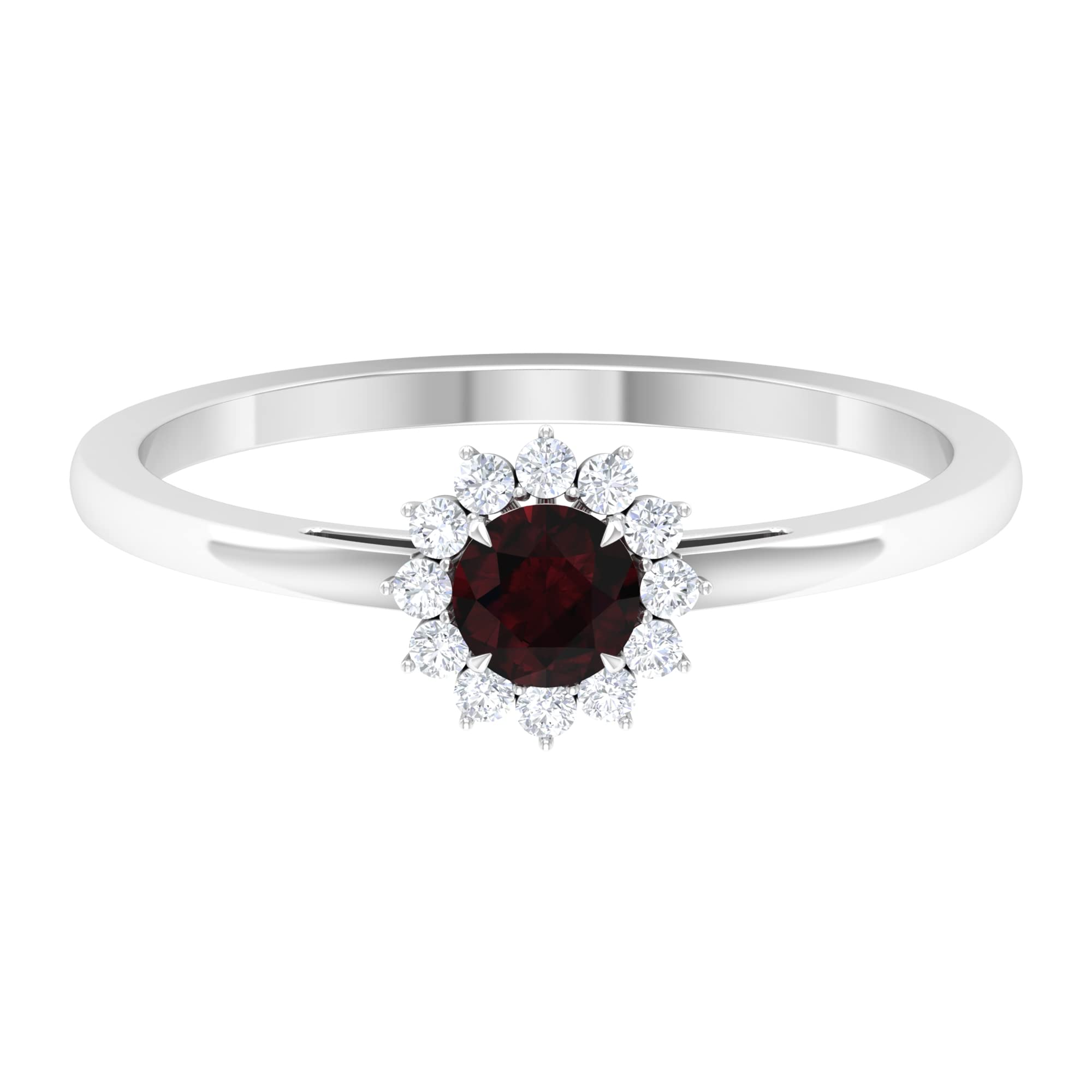 14K Solid Gold Garnet Promise Ring with Diamond Halo - Elegant Women's Jewelry for Anniversaries, Engagements & Special Occasions