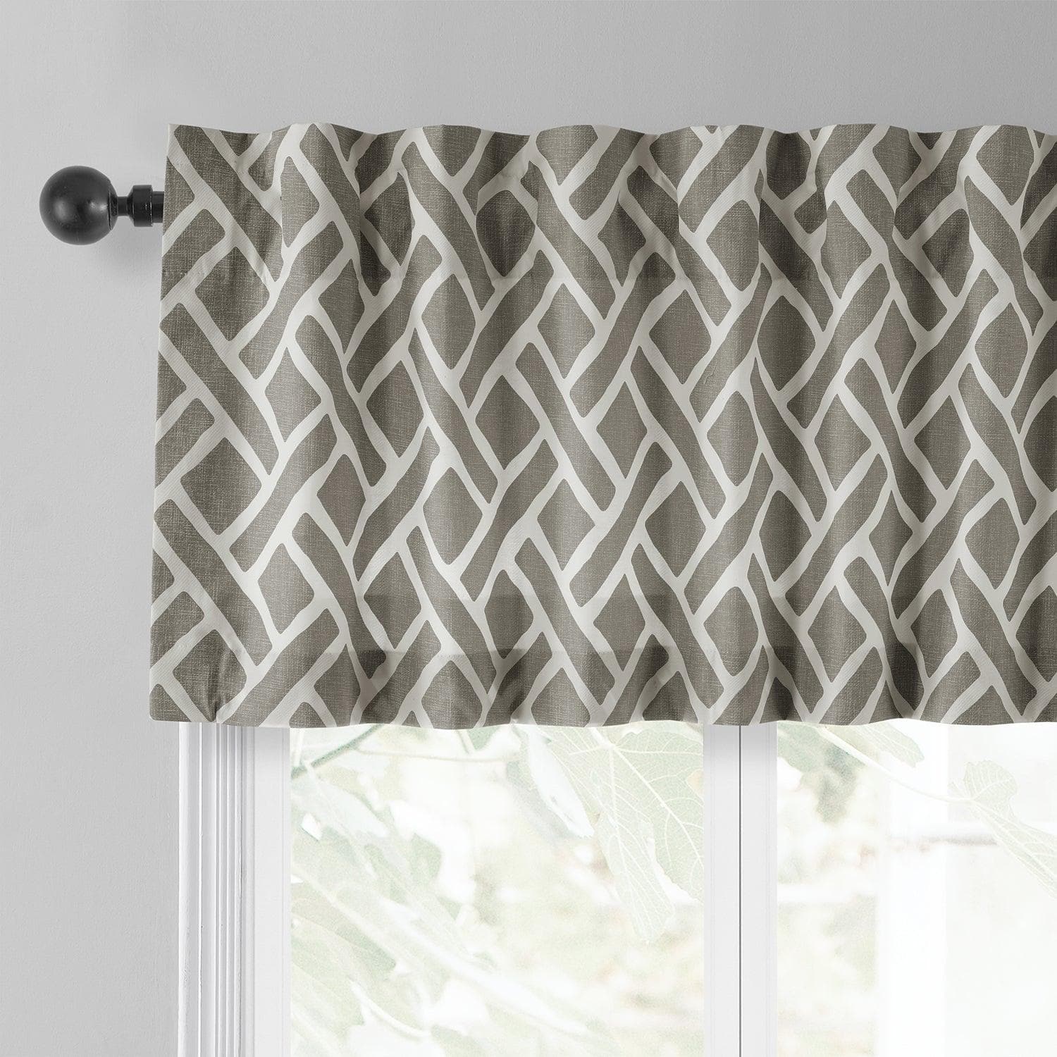 Martinique Taupe Geometric Printed Cotton Window Valance - Elegant Home Decor for Living Room, Bedroom & Kitchen - Perfect for Modern Farmhouse & Boho Chic Interiors