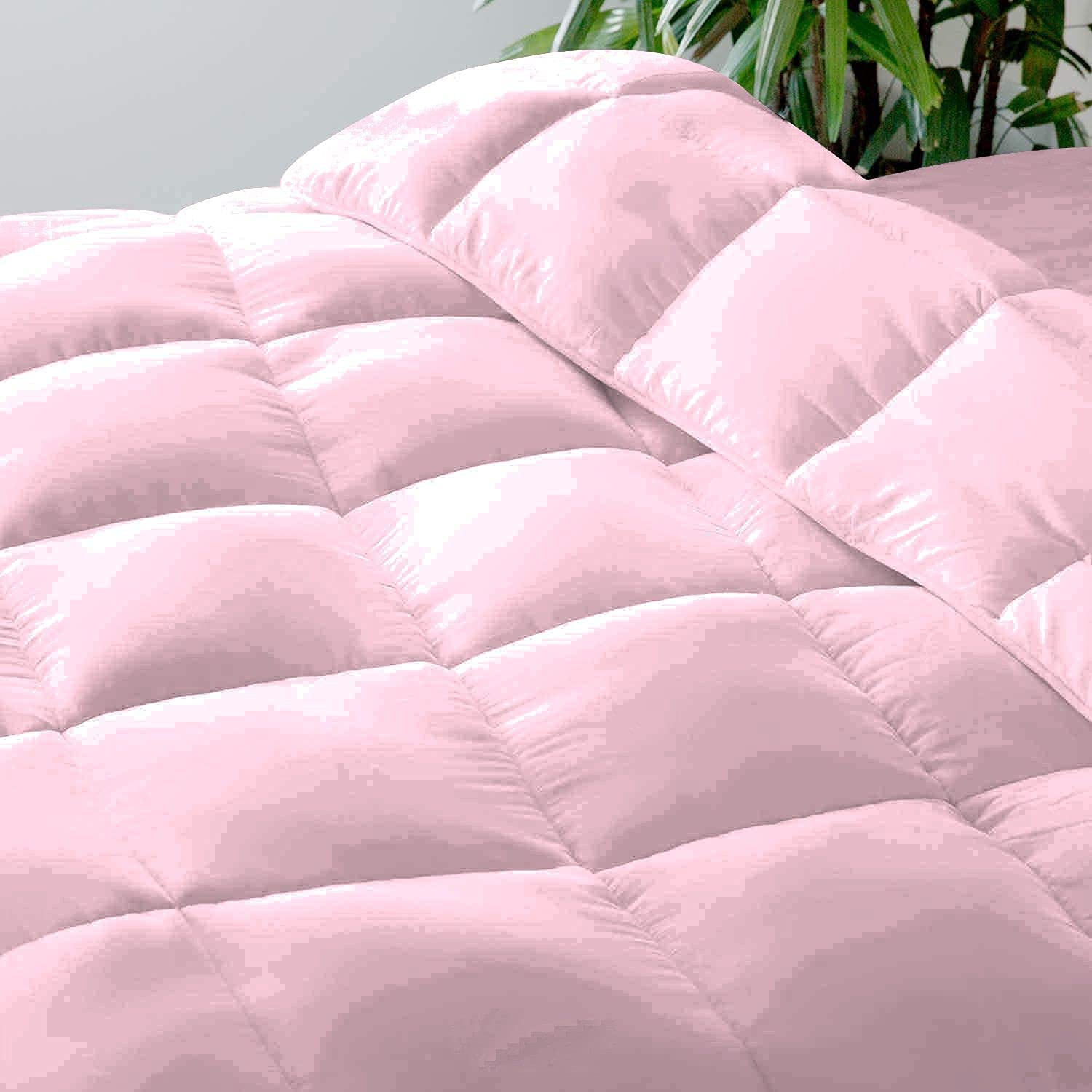 Lightweight All-Season Down Alternative Comforter - 100% Cotton Soft Quilted Duvet Insert | Cooling Comforter for Summer & Hot Sleepers | King/California King Size | Pink | Perfect for Bedroom, Guest Room & Dorm Use