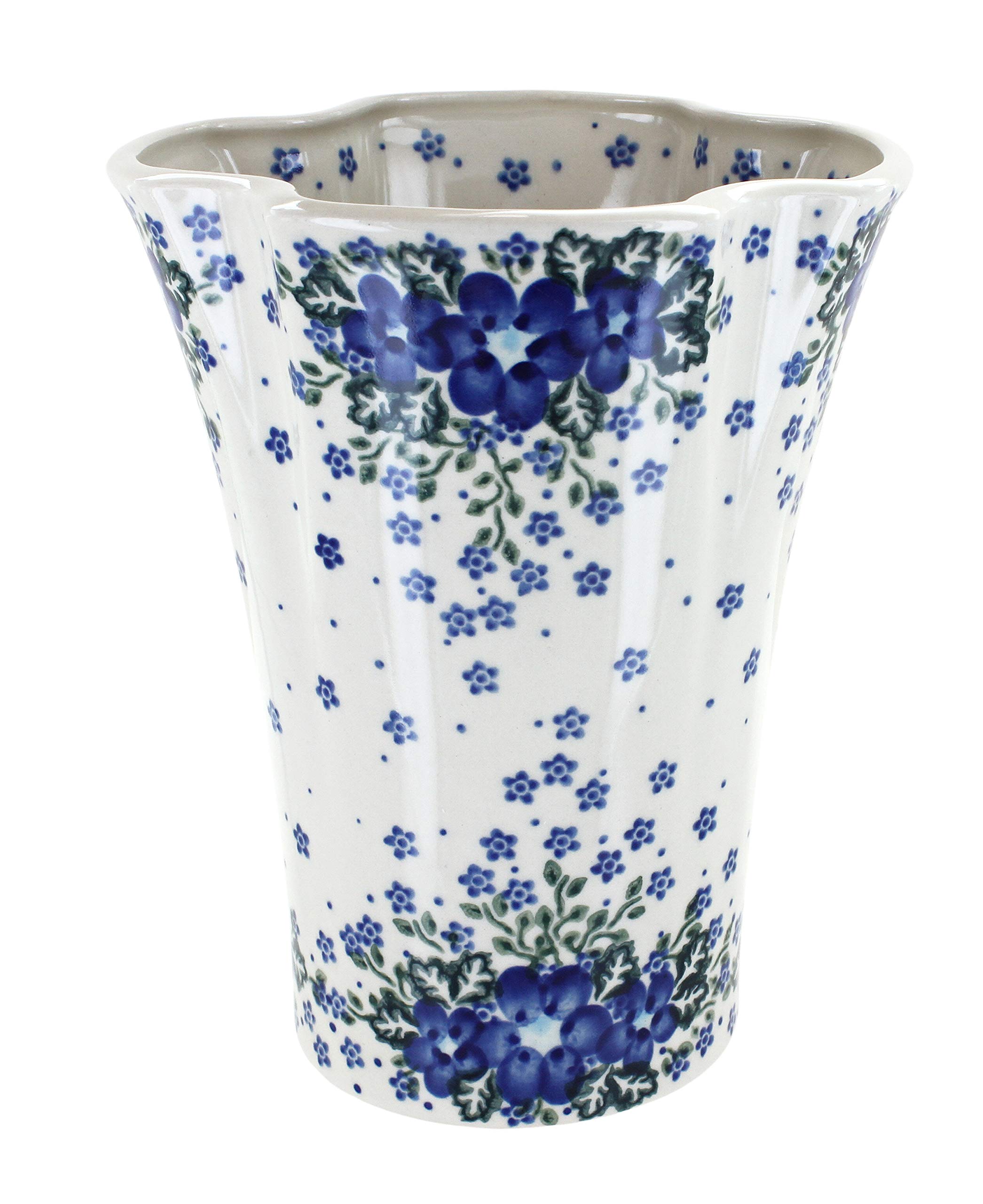 Handmade Blue Rose Polish Pottery Melanie Vase - Elegant Floral Ceramic Home Decor for Dining Table, Wedding Centerpiece & Gift Idea