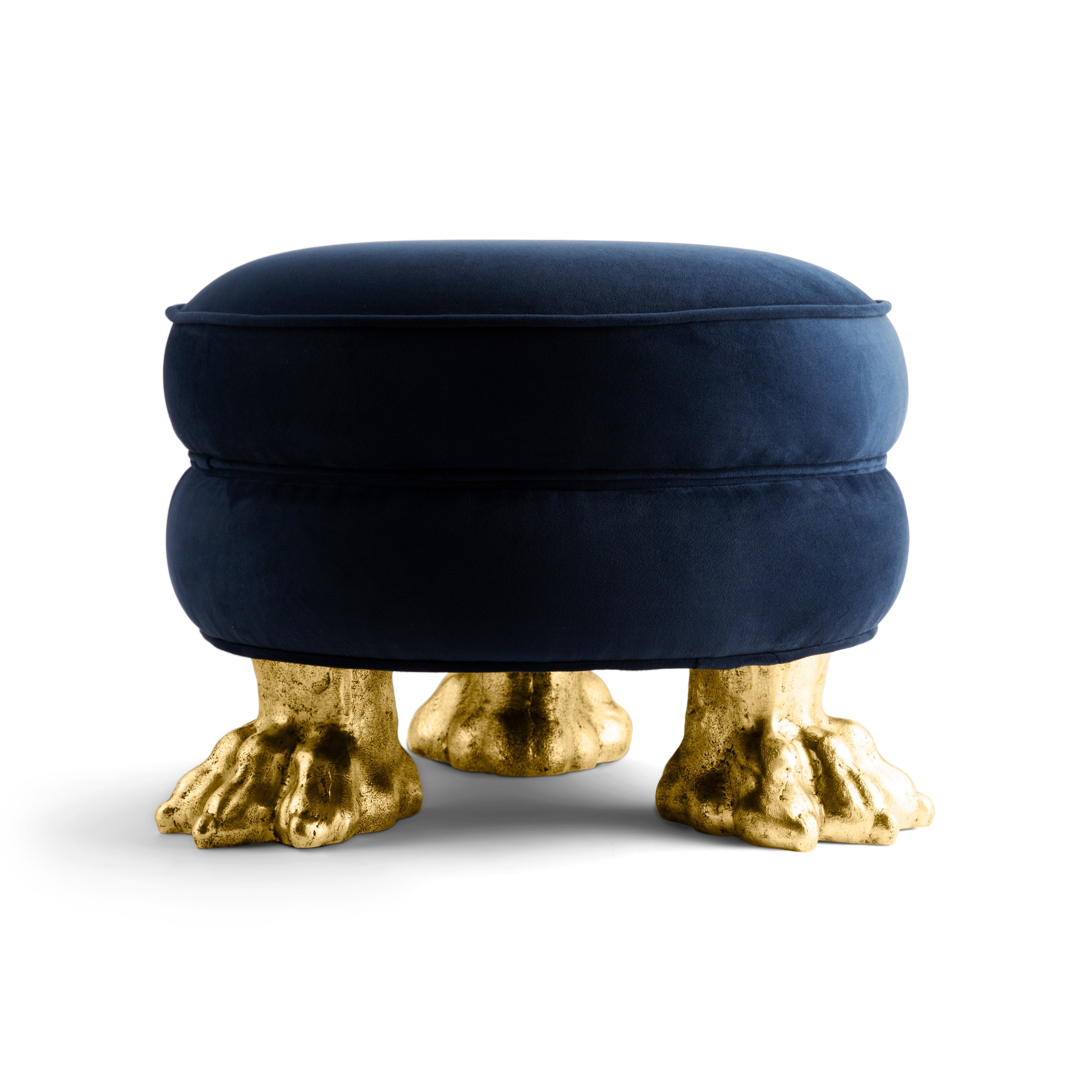 Premium Claw Foot Ottoman Stool - Soft Padded Round Pouf with Wooden Legs for Living Room, Bedroom & Office - Versatile Seating & Footrest for Home Decor