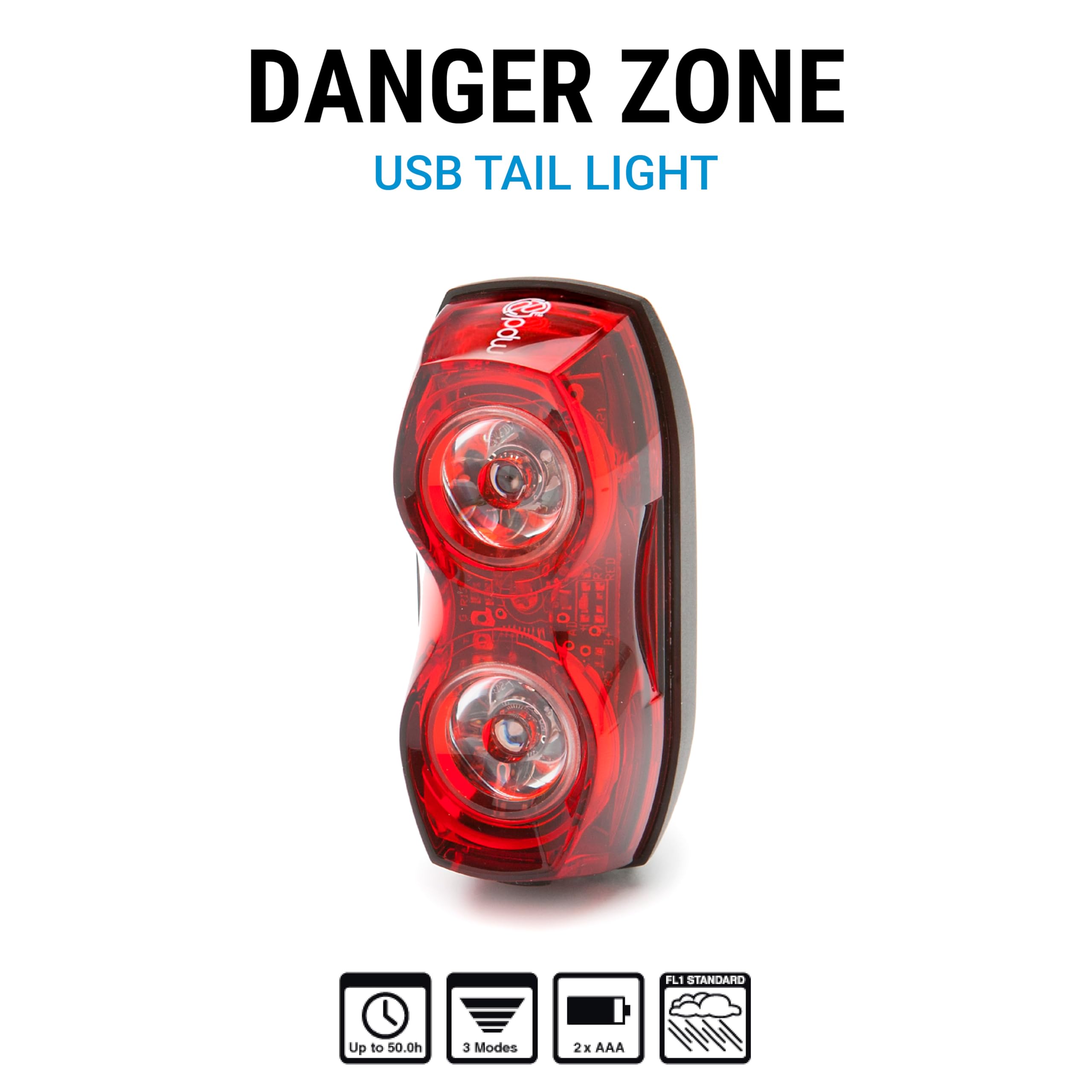 Portland Design Works Danger Zone Tail Light - High Visibility Bike Rear Light for Night Cycling, Running, and Outdoor Safety